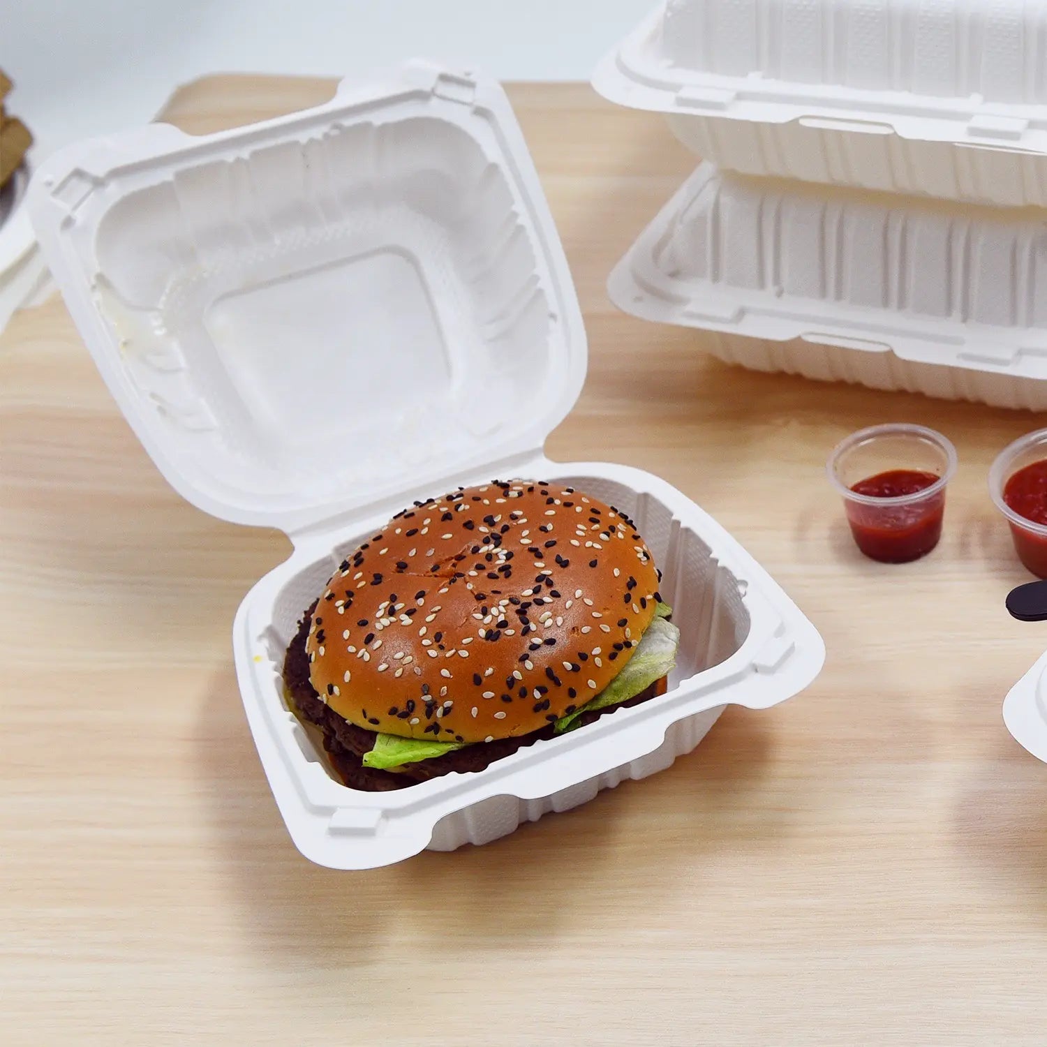 6" x 6" Mineral Filled White PP Hinged Container - 250/Case