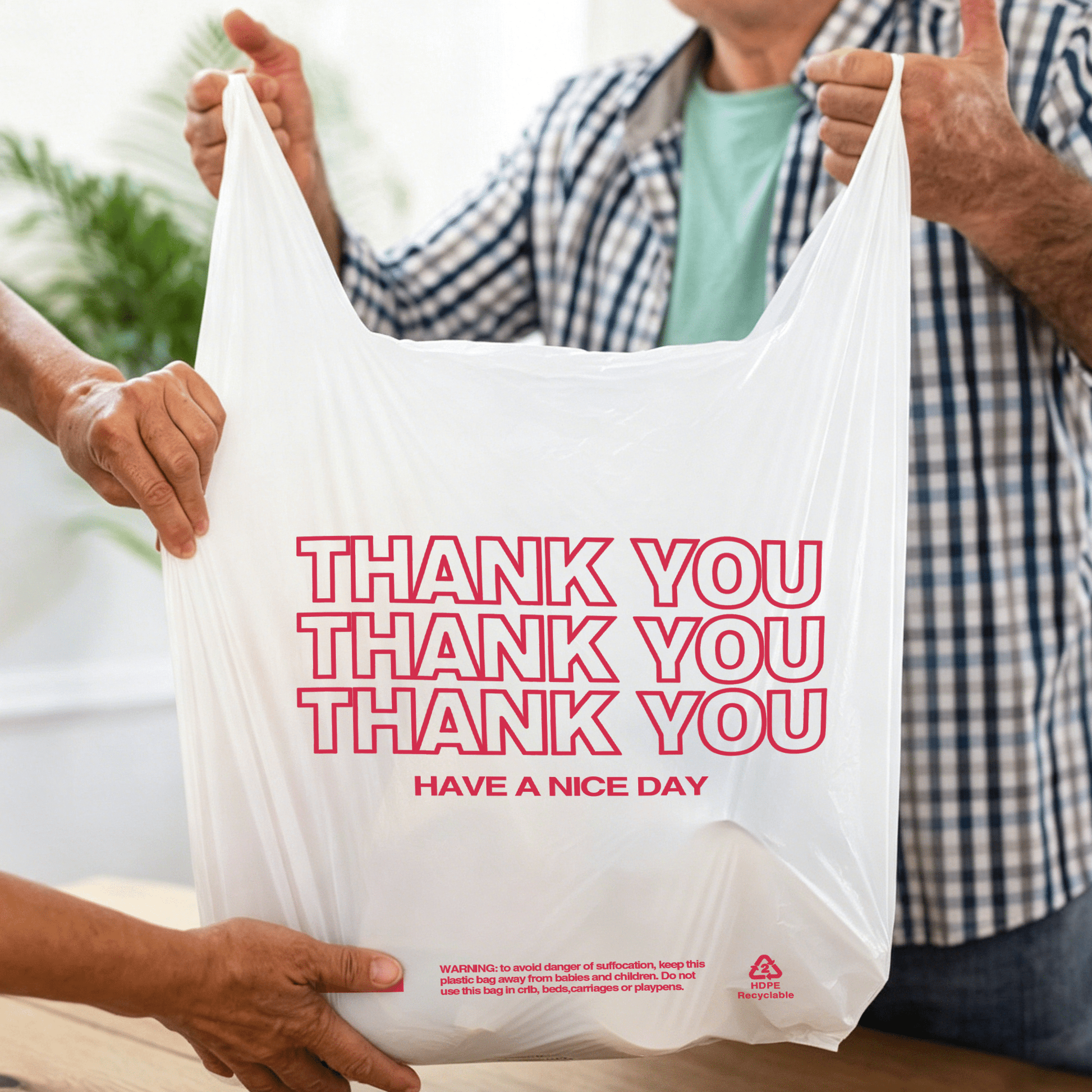 [400 ct] 1/8 Size White "Thank You" Medium - Duty PS T-Shirt Bags | 1.0 Mil - Biocean by Danube BlueBiocean