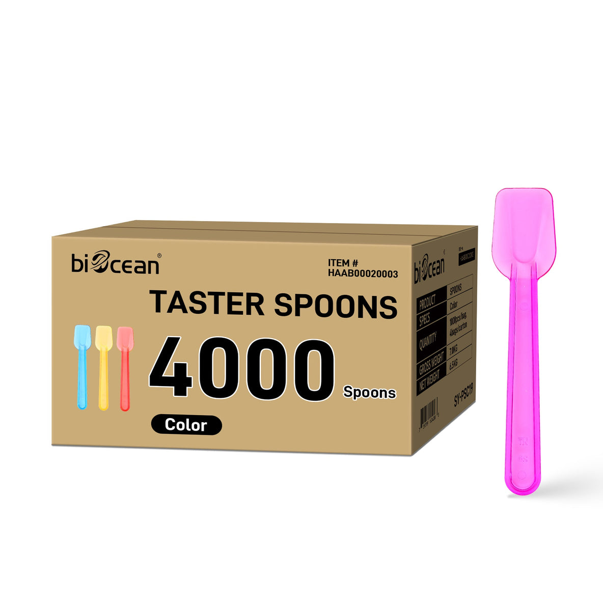 [4,000 ct] 3" PS Plastic Gelato Spoons | Assorted Colors