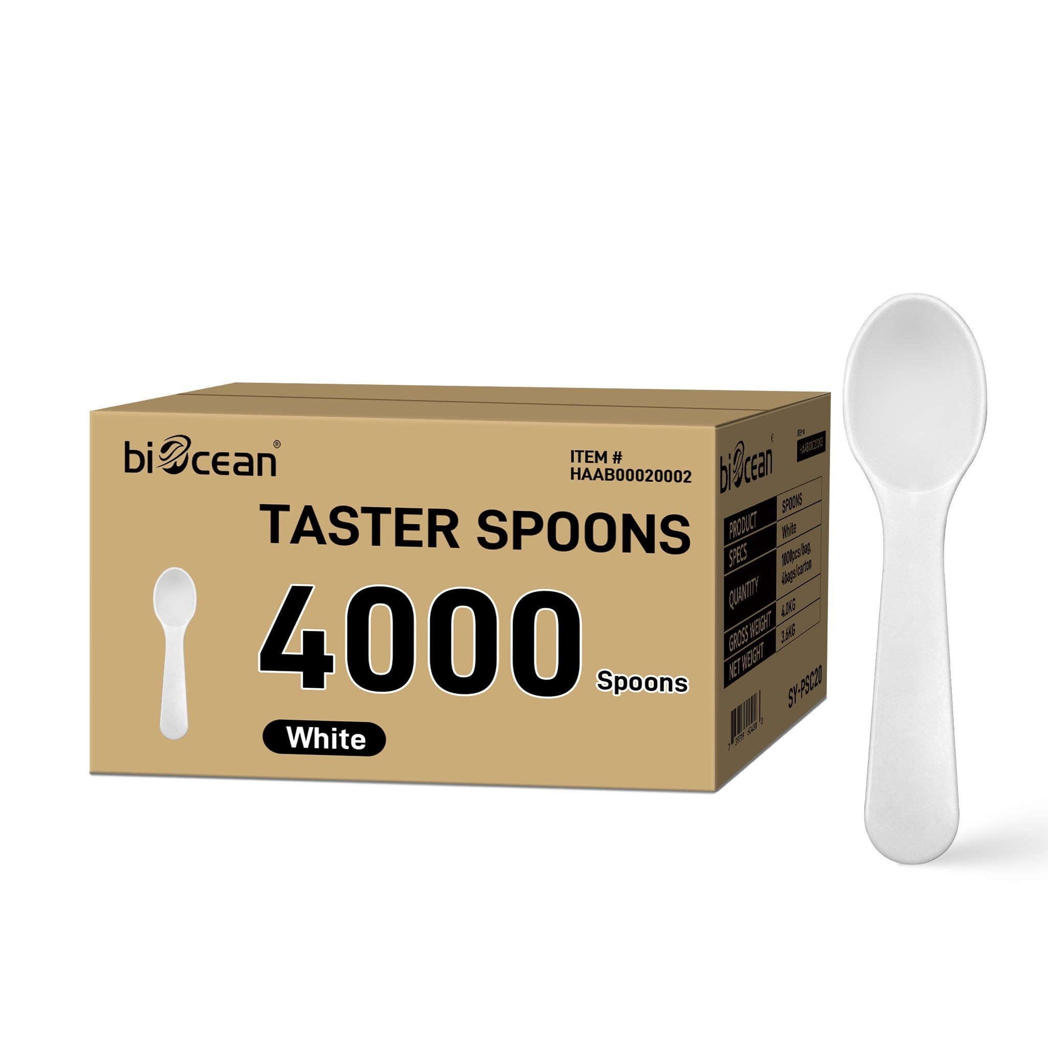 [4,000 ct] 3" PS Plastic Tasting Spoons | White - Biocean by Danube BlueBiocean