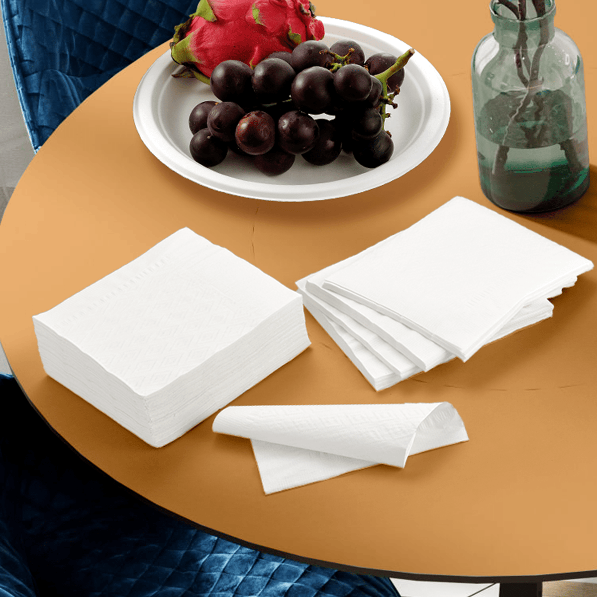 [4,000ct] 17" x 17" 1-Ply Dinner Napkins | 1/4 Fold | White - Biocean by Danube BlueBiocean