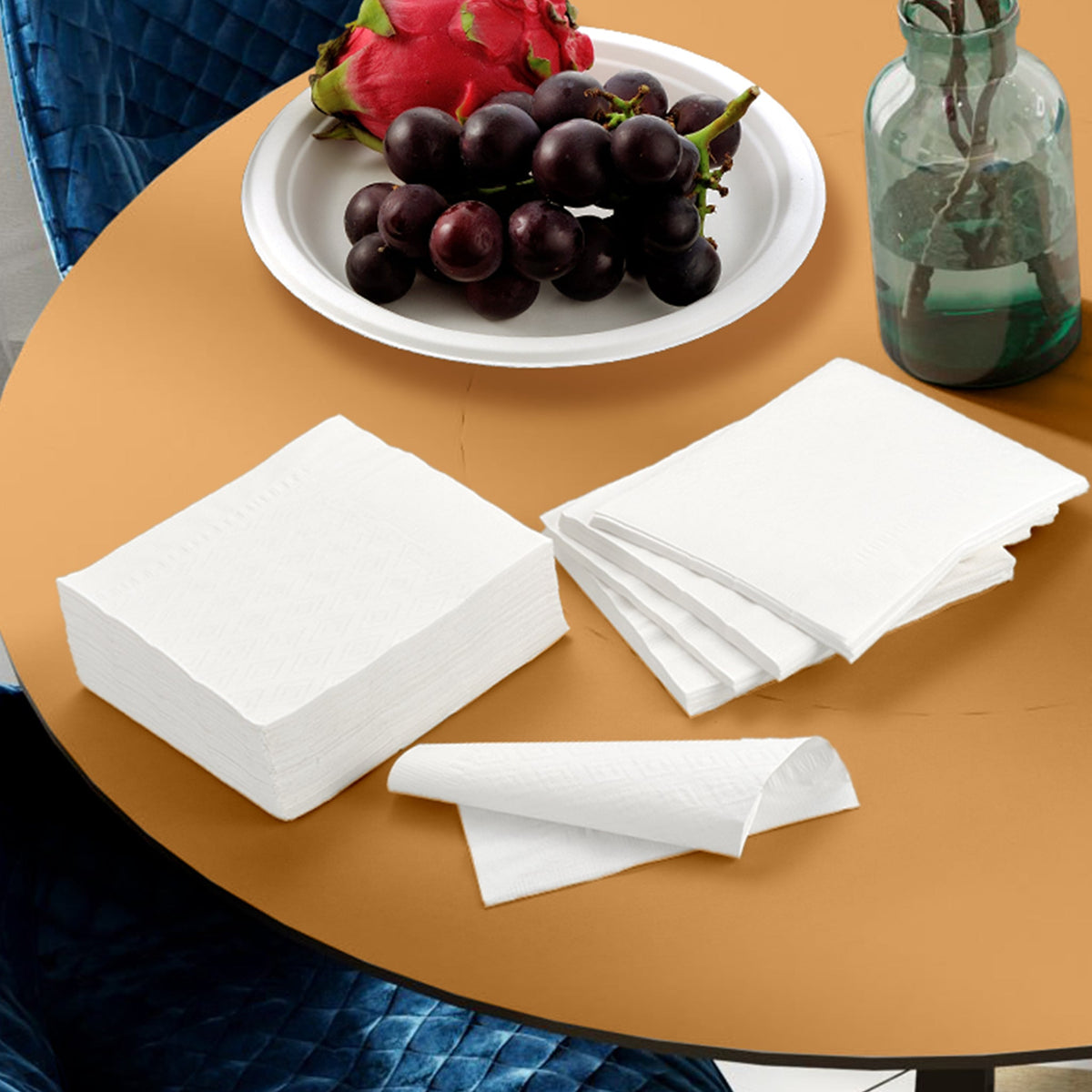 [4,000ct] 17" x 17" 1-Ply Premium Dinner Napkins | 1/4 Fold | White - Biocean by Danube BlueBiocean