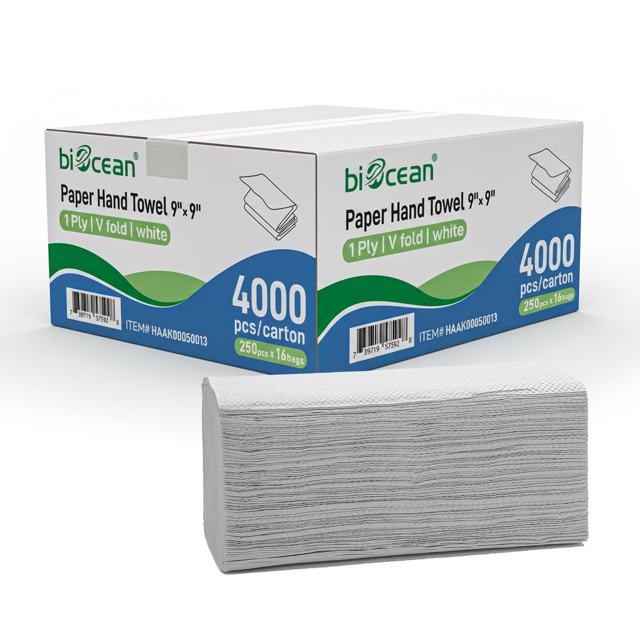 [4,000ct] 9" x 9" Single Fold Paper Hand Towel | White - Biocean by Danube BlueBiocean