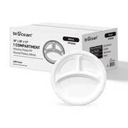 [400ct] 10" Mineral Filled PP Plates | 3 - compartment | Round | White - Biocean by Danube BlueBiocean