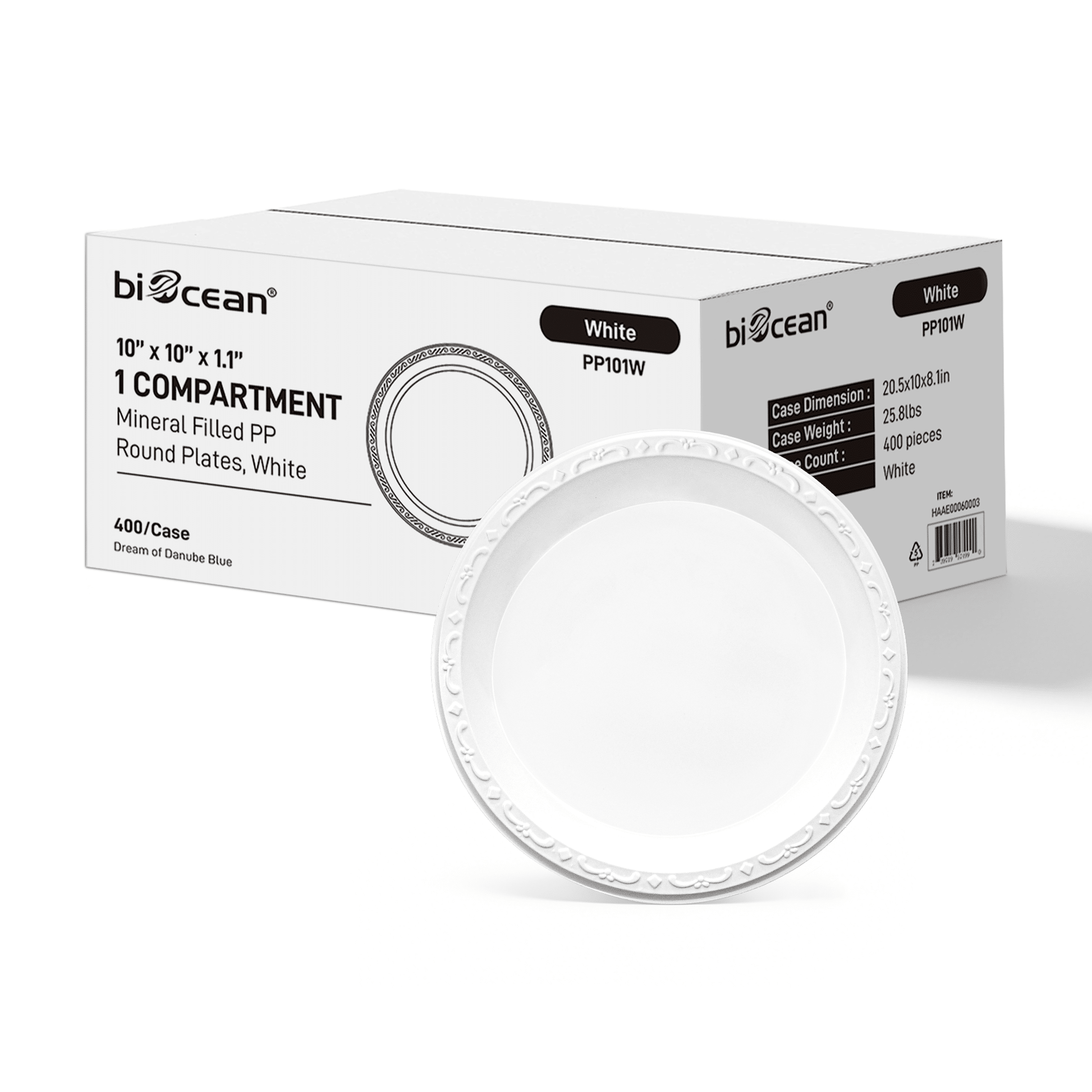 [400ct] 10" Mineral Filled PP Plates | Round | White - Biocean by Danube BlueBiocean