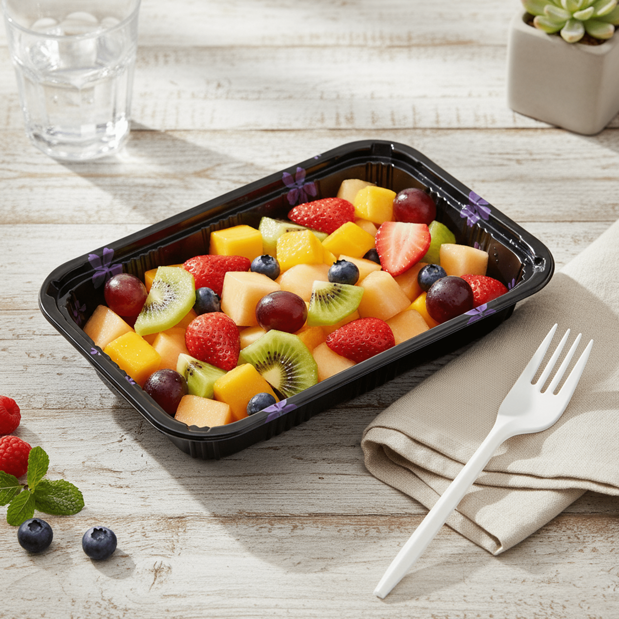 [400ct] 8 9/20" x 5 9/10" PS Plastic Rectangular Food Containers & Lids | Black - Biocean by Danube BlueBiocean