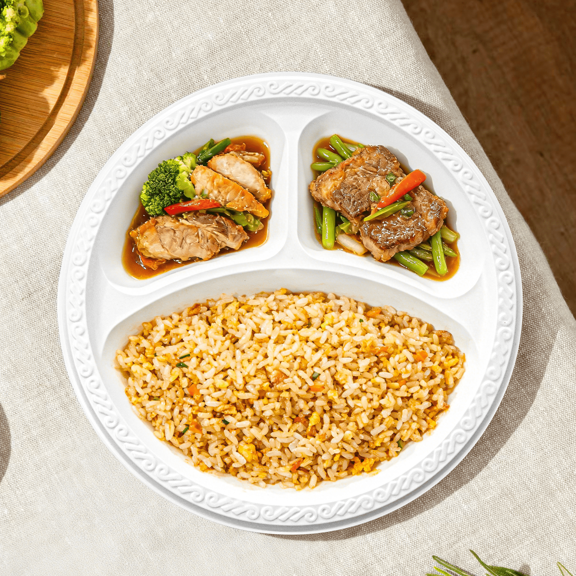 [400ct] 9" Mineral Filled PP Plates | 3 - compartment | Round | White - Biocean by Danube BlueBiocean