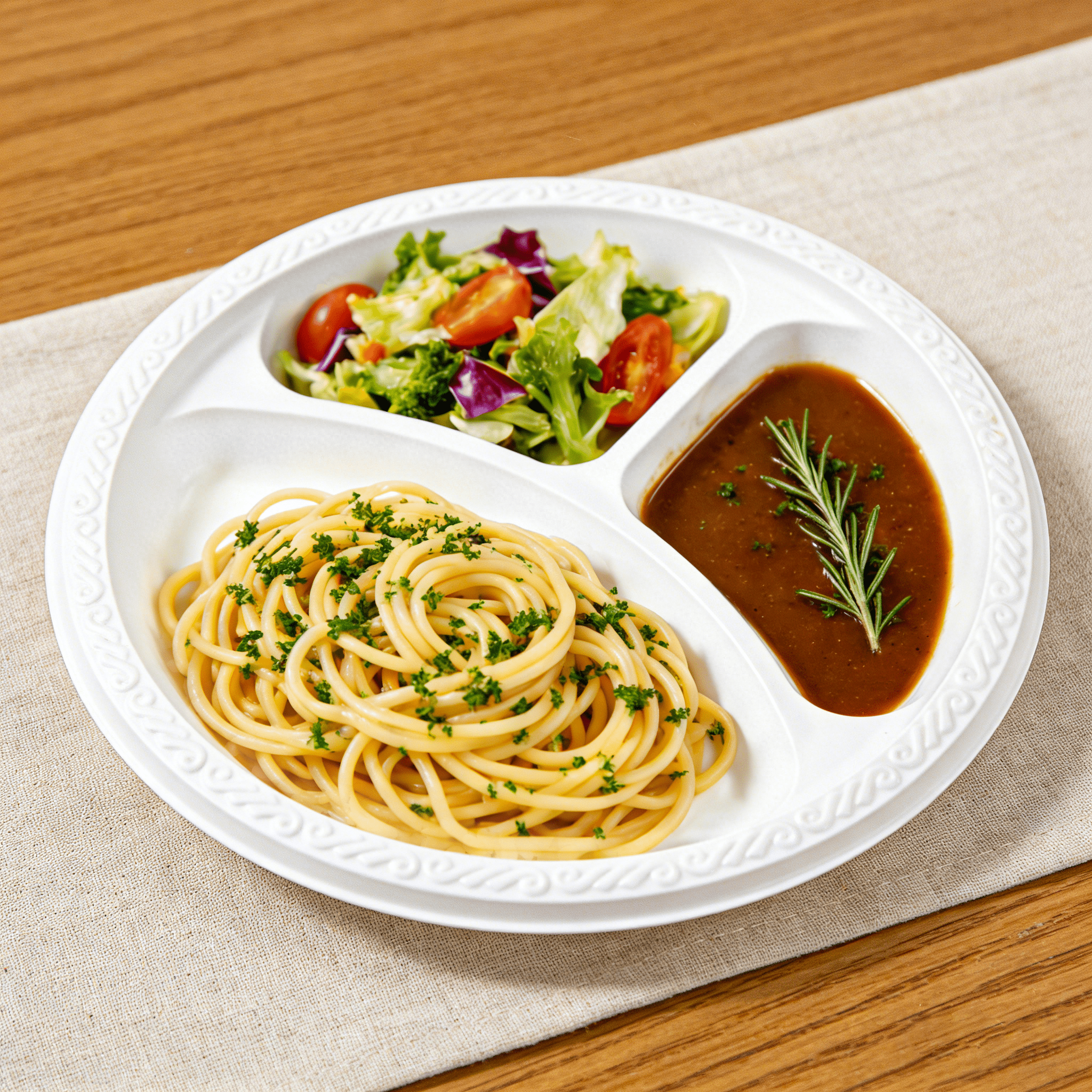 [400ct] 9" Mineral Filled PP Plates | 3 - compartment | Round | White - Biocean by Danube BlueBiocean