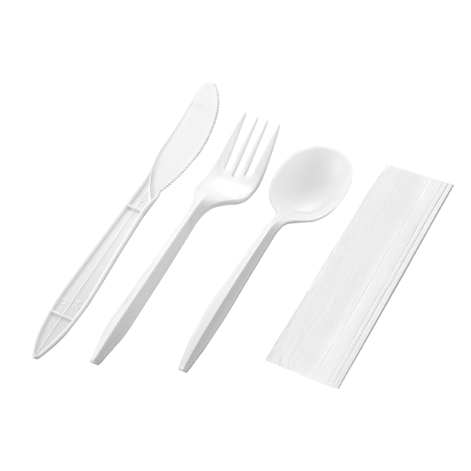[400ct] PP Plastic Medium Weight Cutlery Kits (Knife,Fork,Soup Spoon,Napkin) | White - Biocean by Danube BlueBiocean