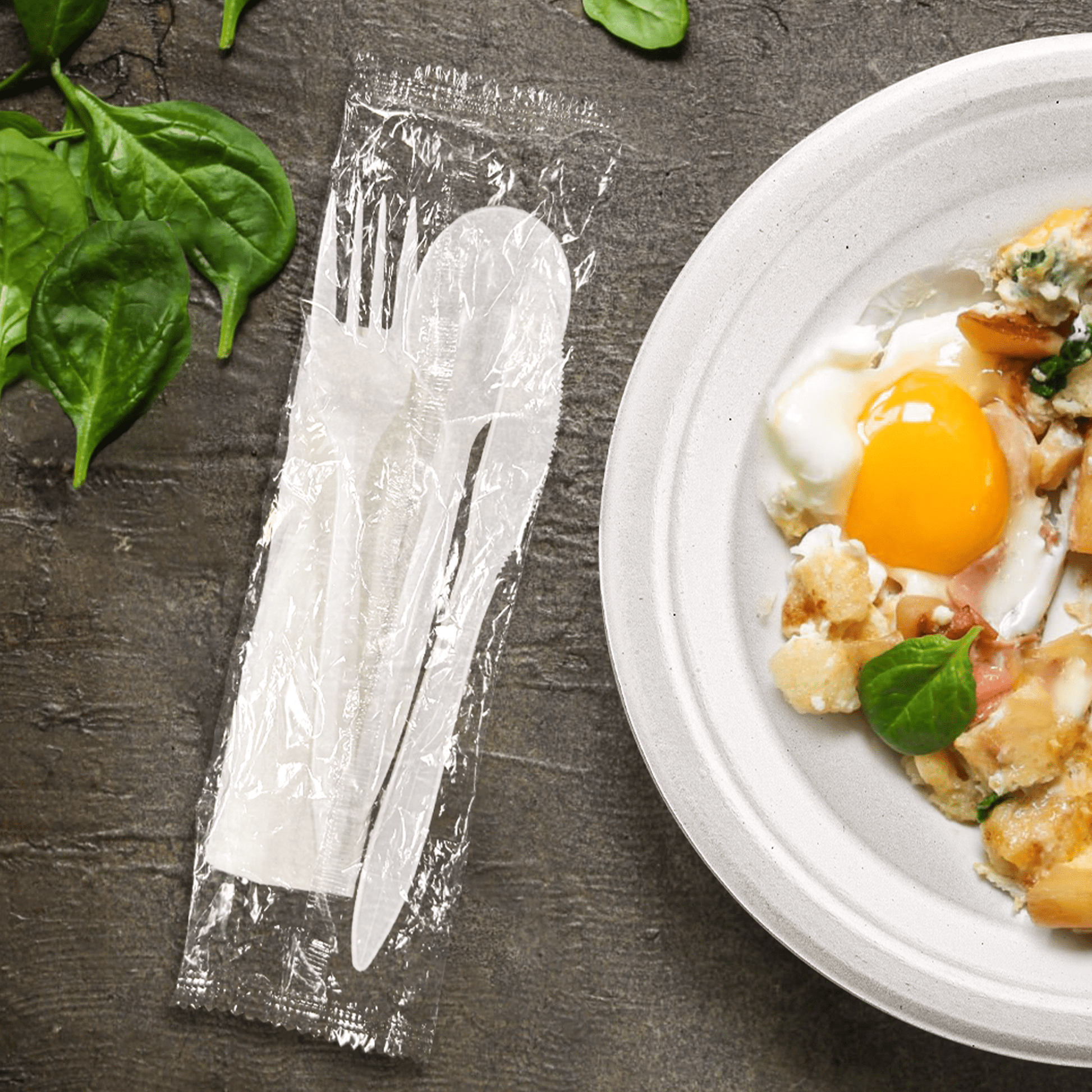 [400ct] PP Plastic Medium Weight Cutlery Kits (Knife,Fork,Soup Spoon,Napkin) | White - Biocean by Danube BlueBiocean