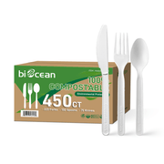 [450ct] PLA Heavy Weight Mixed Cutlery Kits (Fork, Knife, Spoon) | White - Biocean by Danube BlueBiocean