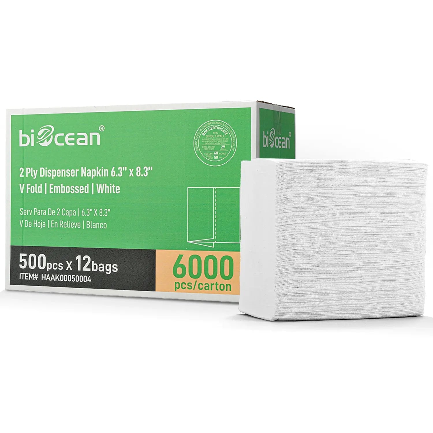 6.3" x 8.3" White 2-Ply V-Fold Dispenser Napkins-6,000/Case