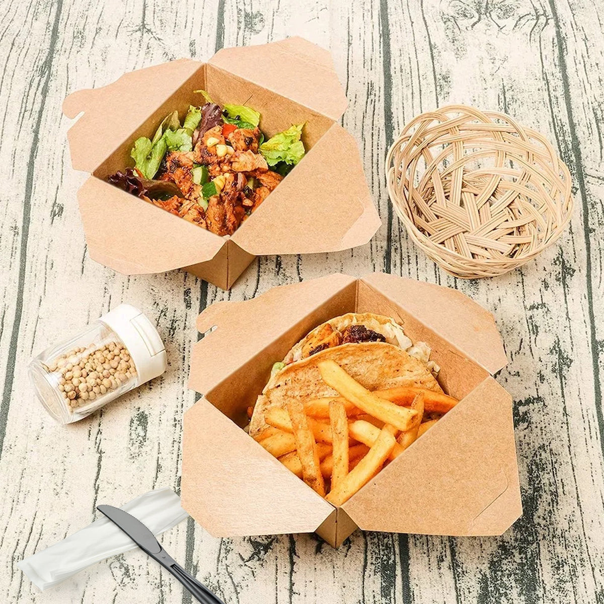 [450ct] Kraft Microwavable Folded Paper #1 Take-Out Containers | 30oz