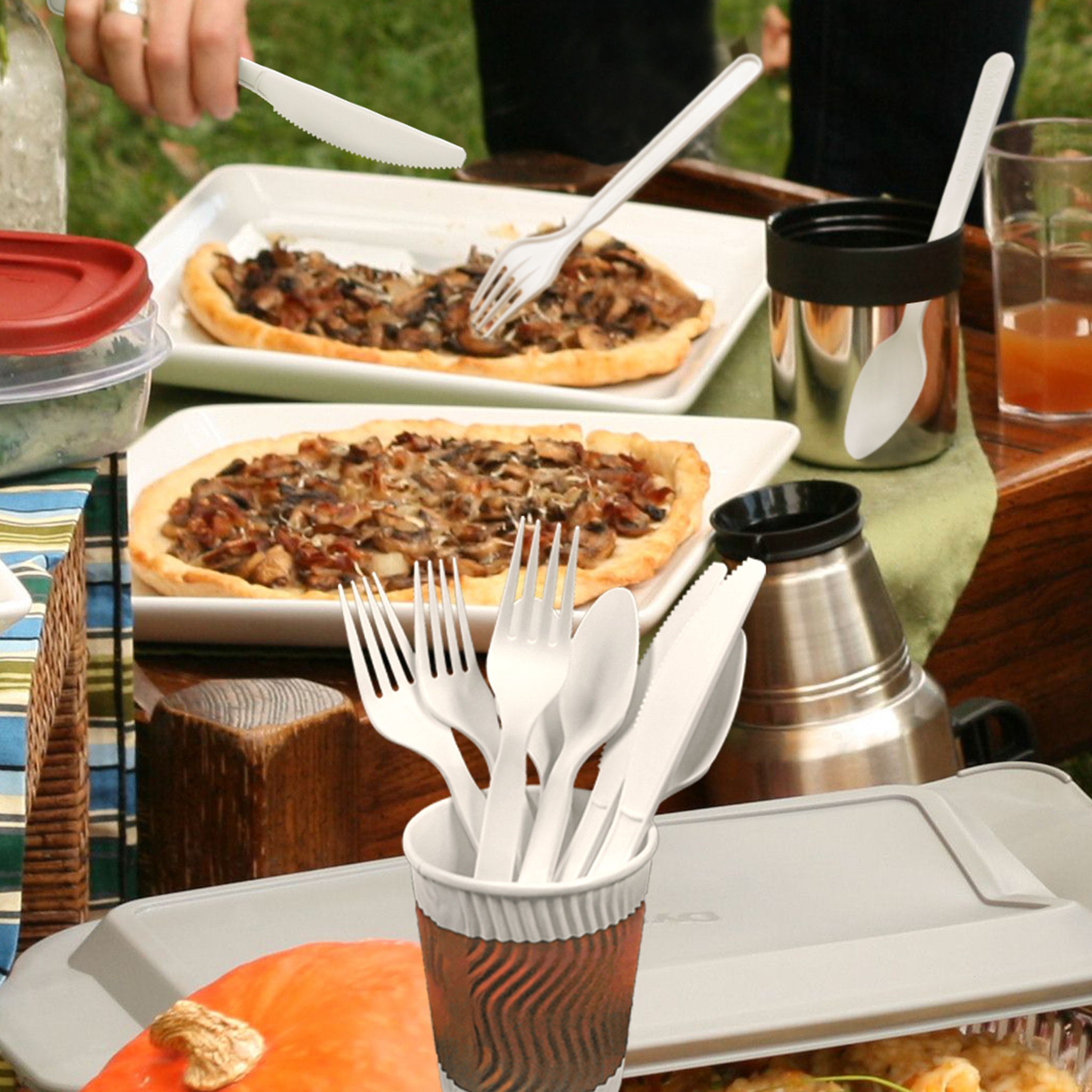 [450ct] PLA Heavy Weight Mixed Cutlery (Fork, Knife, Spoon) | White