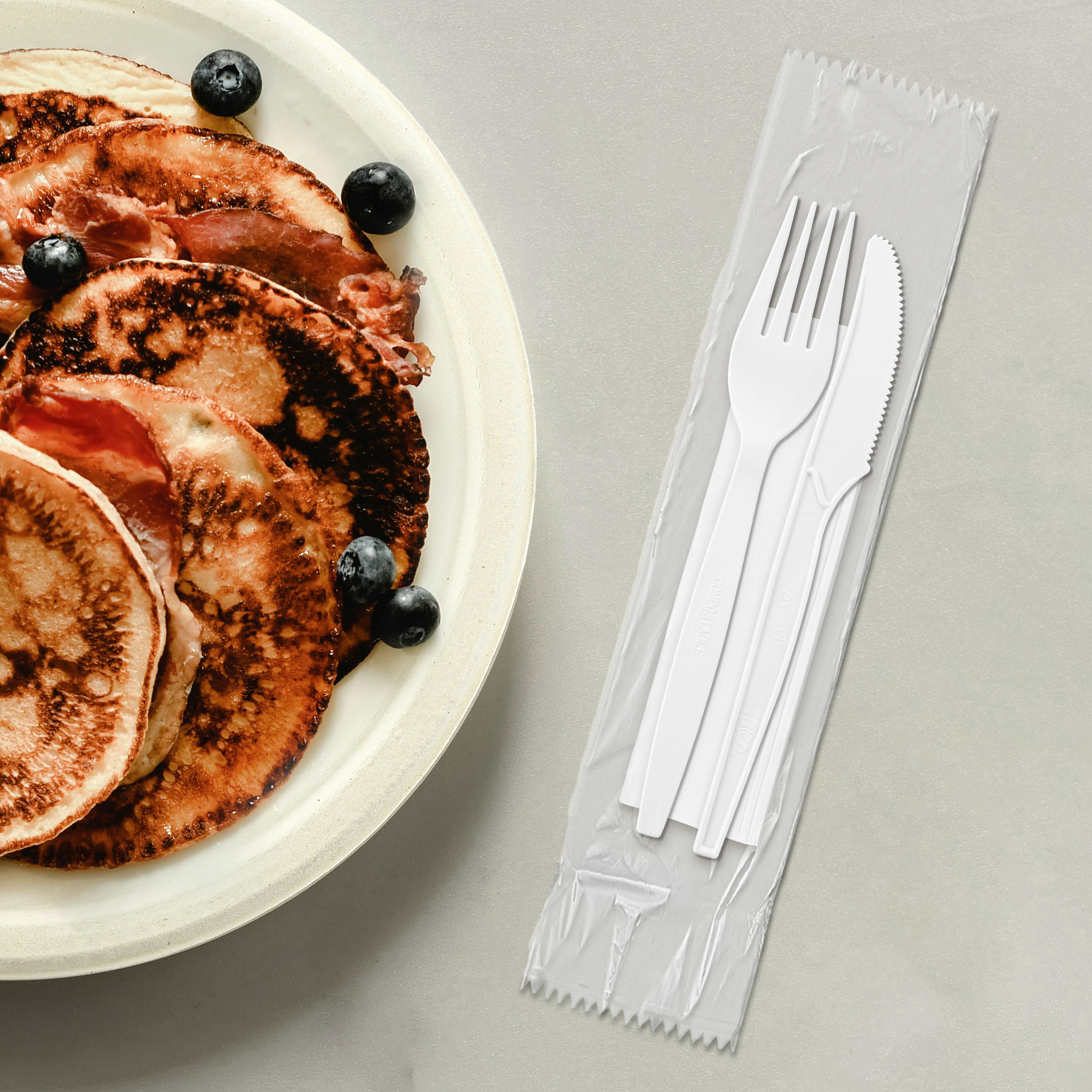 [250ct] PLA Heavy Weight Cutlery Kits (Knife, Fork, Napkin) | White