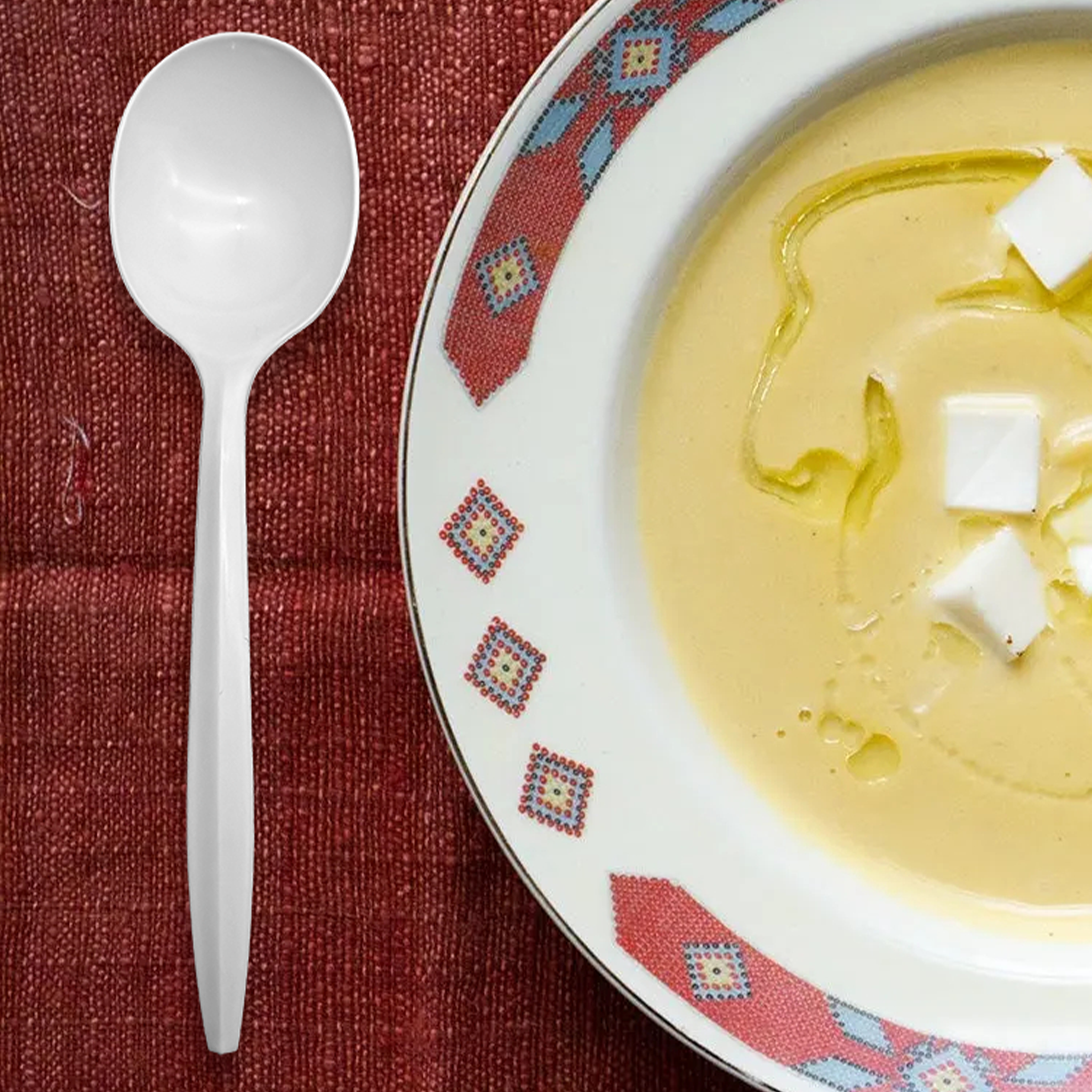 [1,000ct] PP Plastic Medium Weight Wrapped Soup Spoons | White