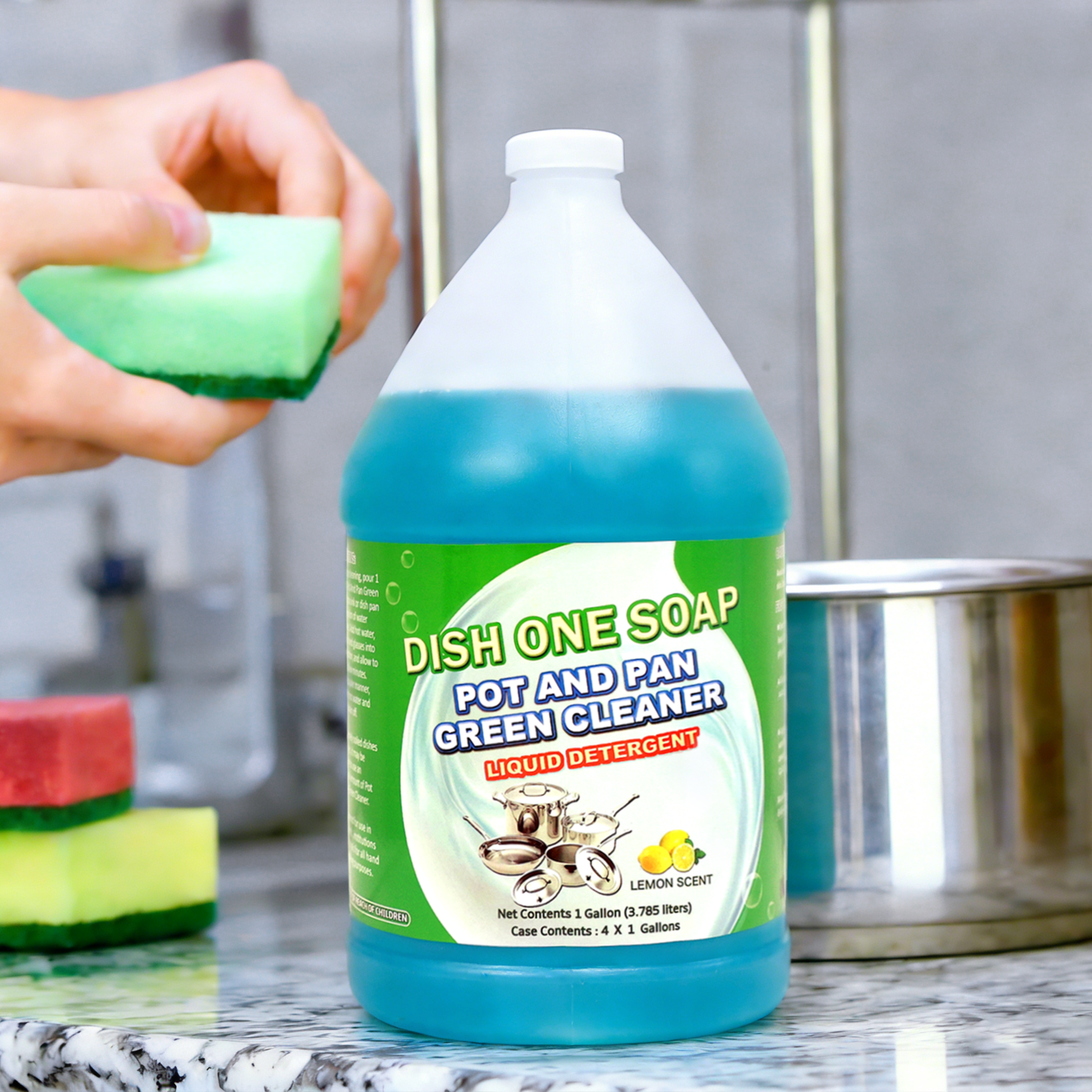 [4ct] Dish One Soap 1 Gallon Pot & Pan Cleaner | Lemon Scent - Biocean by Danube BlueBiocean