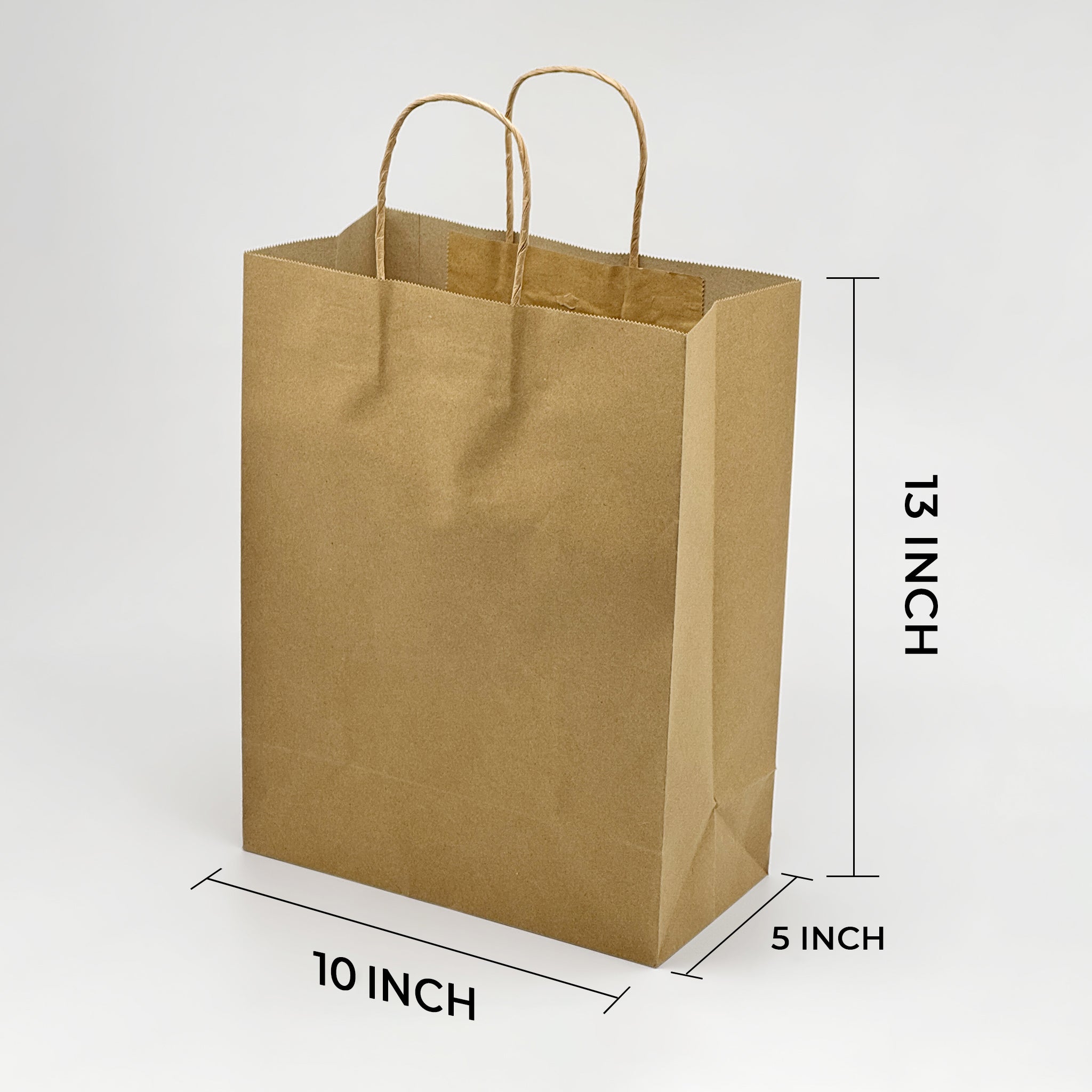 [250ct] 10" x 13 " x5" Kraft Paper Shopping Bags with Handles | Natural