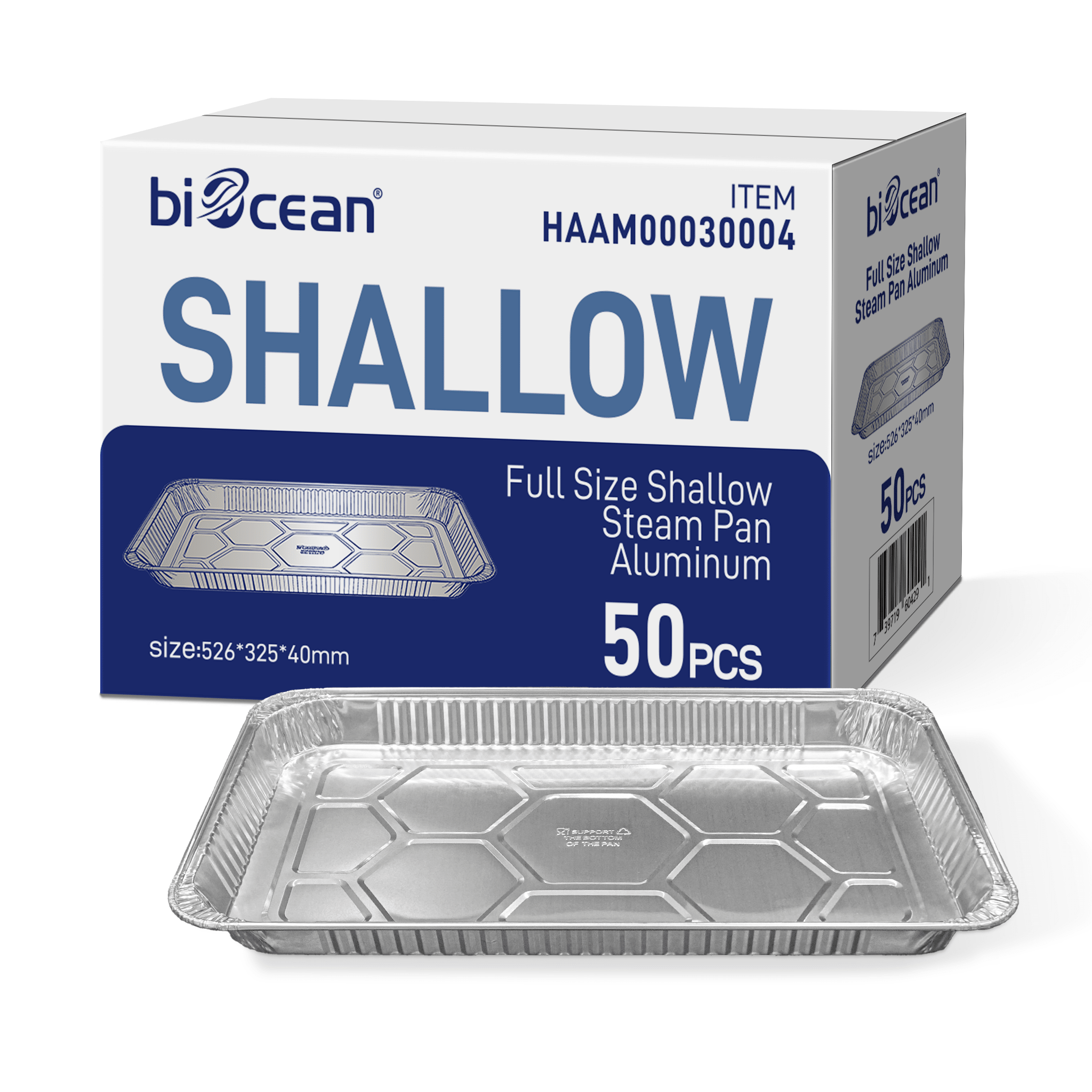 [50 ct] Full Size Foil Steam Table Pan 1.57" Depth | Shallow - Biocean by Danube BlueBiocean