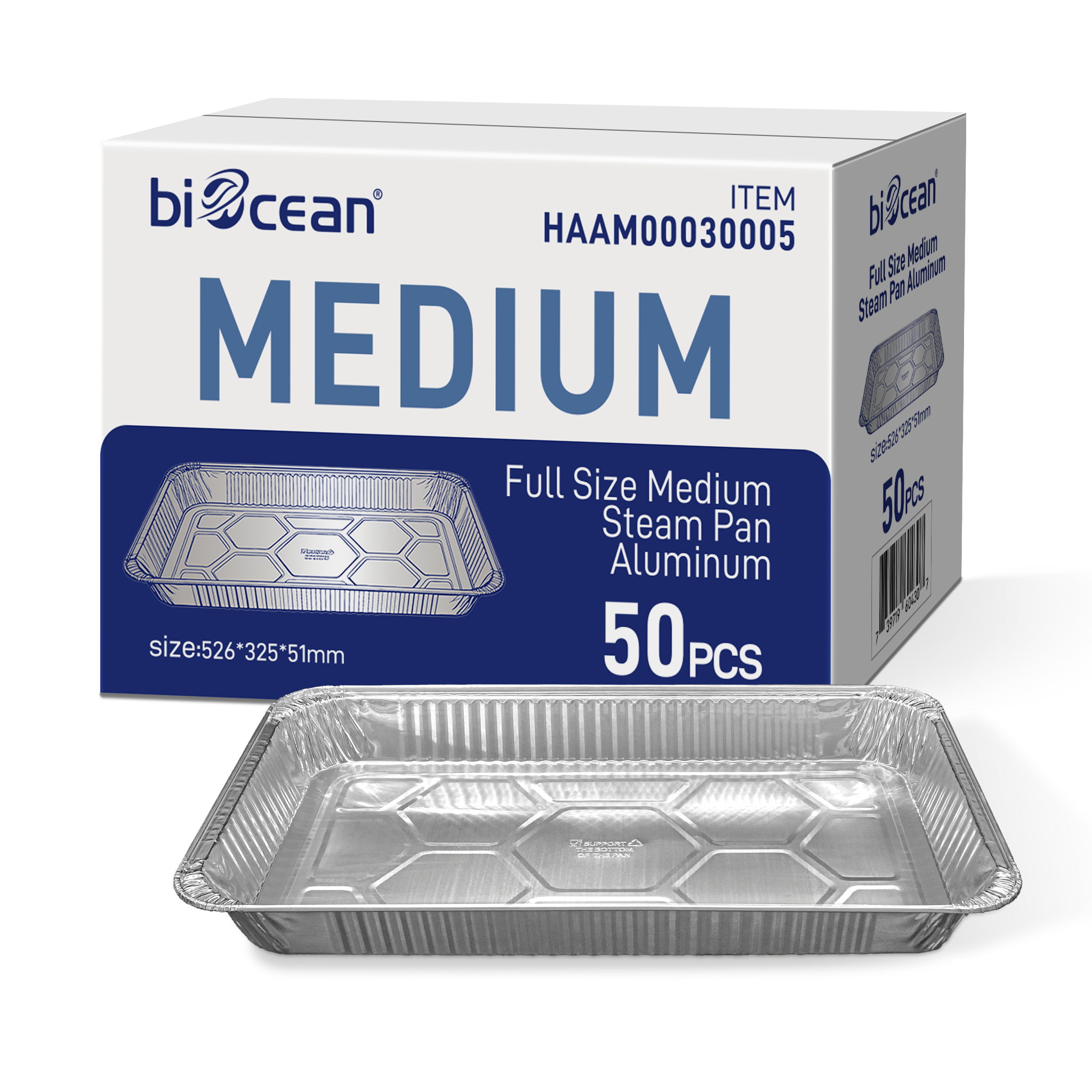 [50 ct] Full Size Foil Steam Table Pan 2" Depth | Medium - Biocean by Danube BlueBiocean