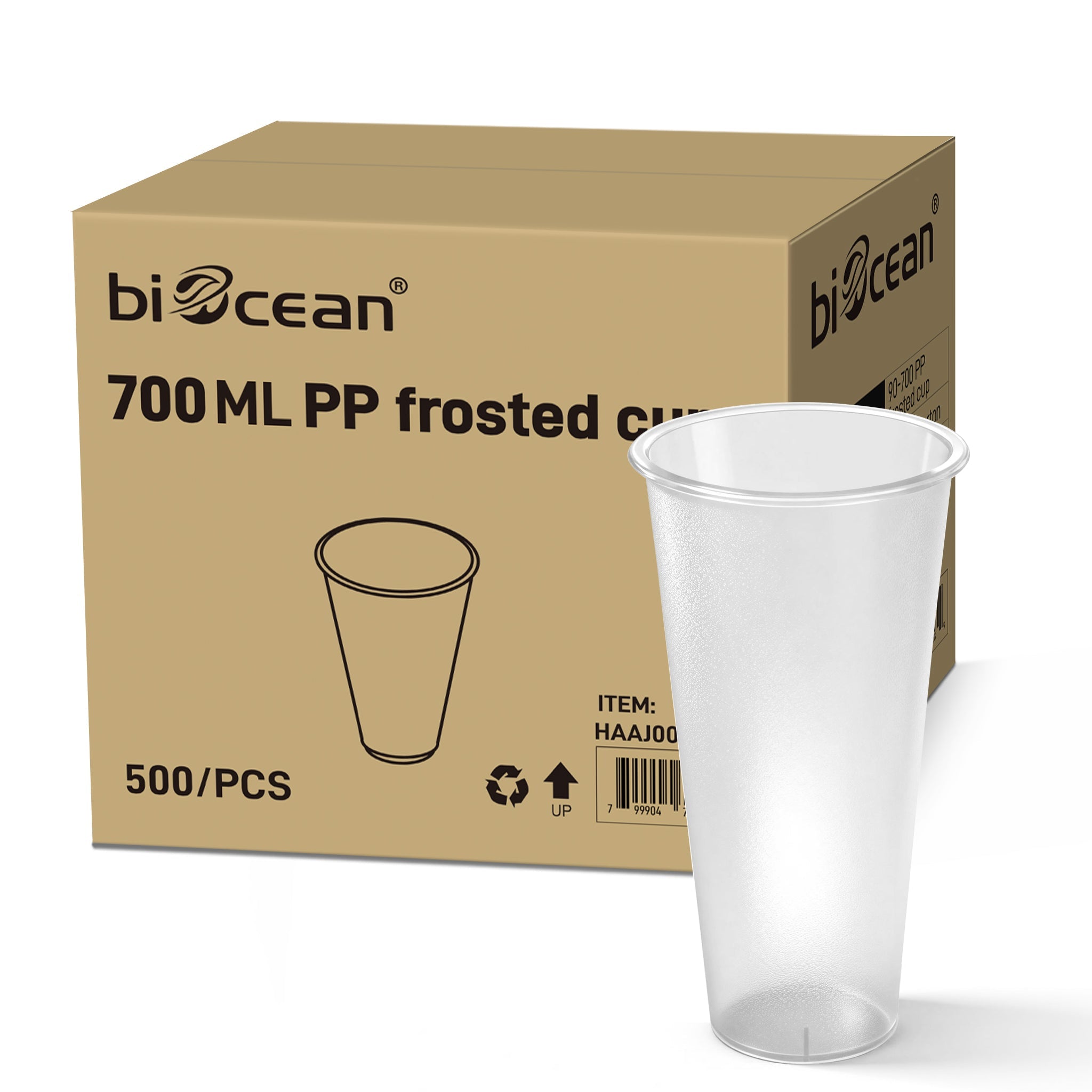 [500 ct] 24oz Tall Premium PP Cups | 90 mm | White frosted - Biocean by Danube BlueBiocean