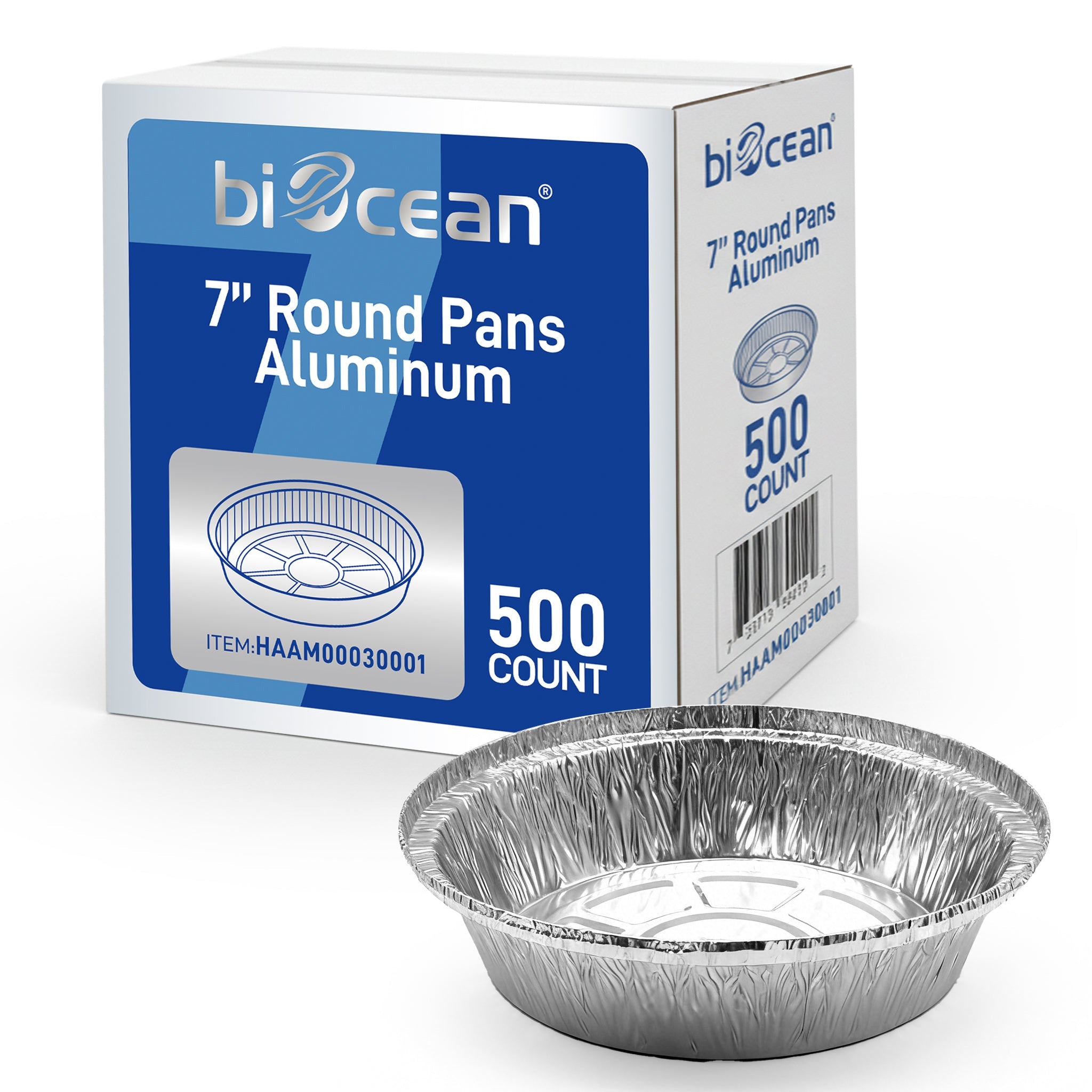 [500 ct] 7" Standard Weight Aluminum Foil Pans | Round - Biocean by Danube BlueBiocean