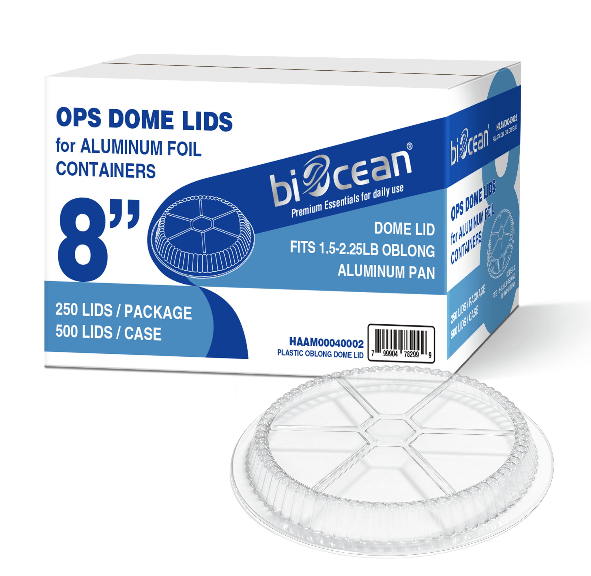 [500 ct] 8" OPS Dome Lid for Foil Pans | Round | Clear - Biocean by Danube BlueBiocean