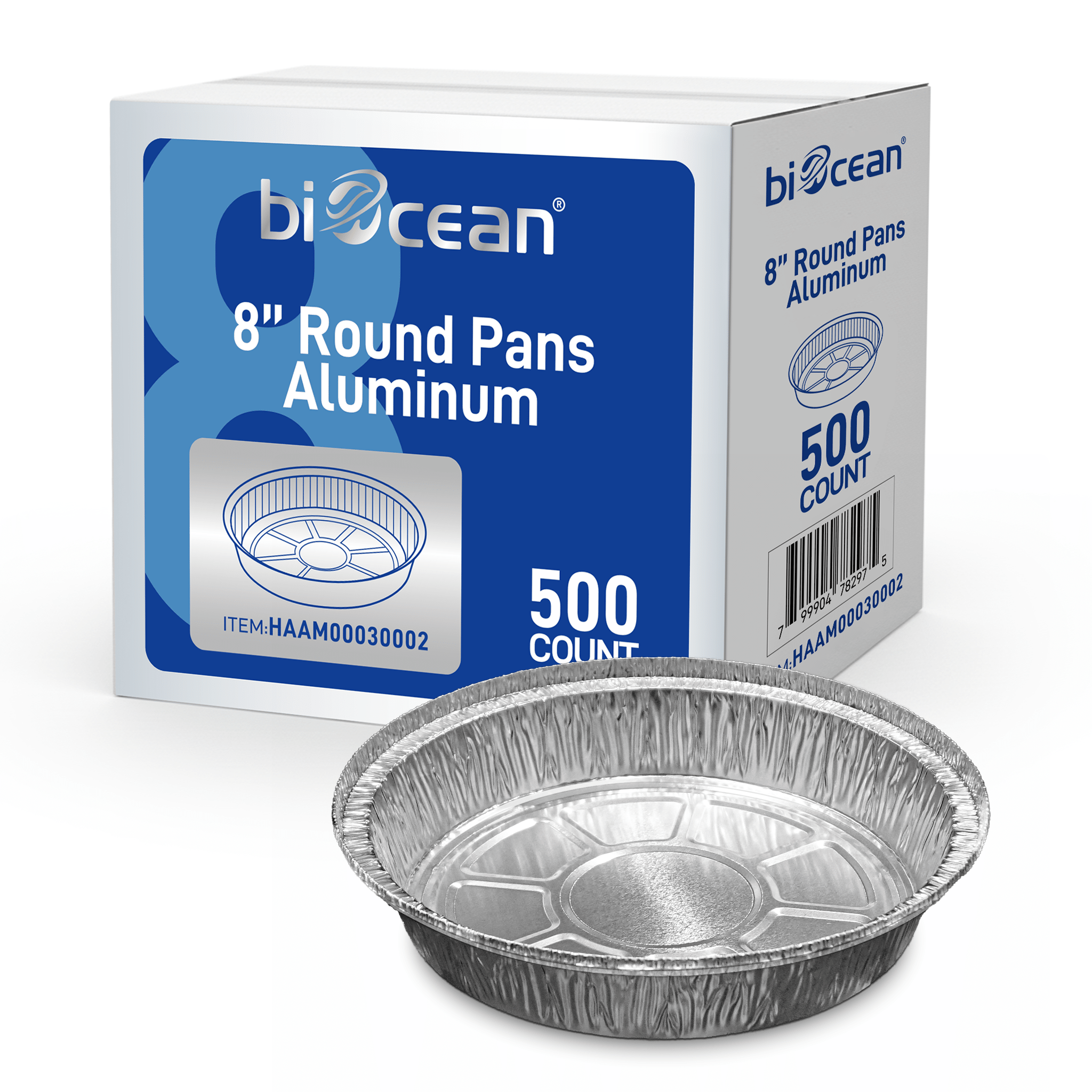 [500 ct] 8" Standard Weight Aluminum Foil Pans | Round - Biocean by Danube BlueBiocean