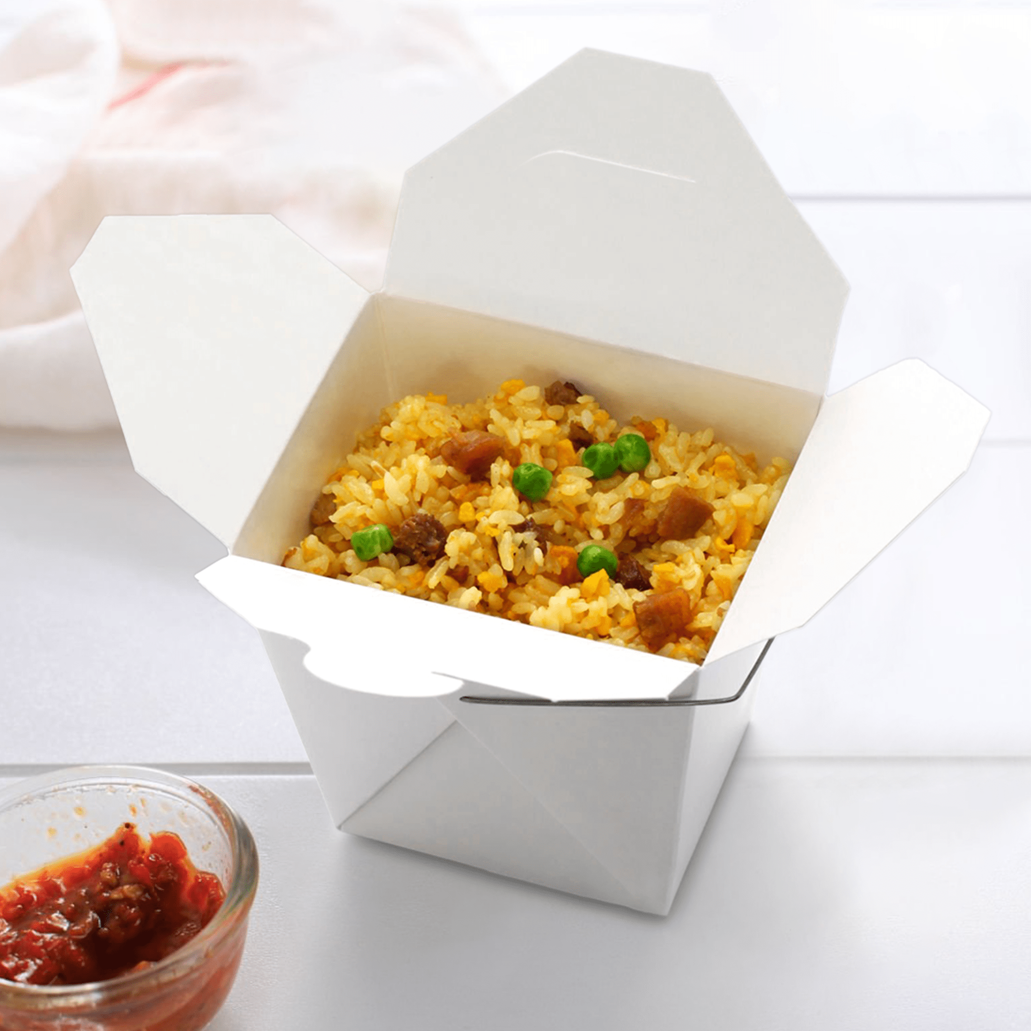 [500ct] 16oz Paper Take - Out Container with Wire Handle | White - Biocean by Danube BlueBiocean