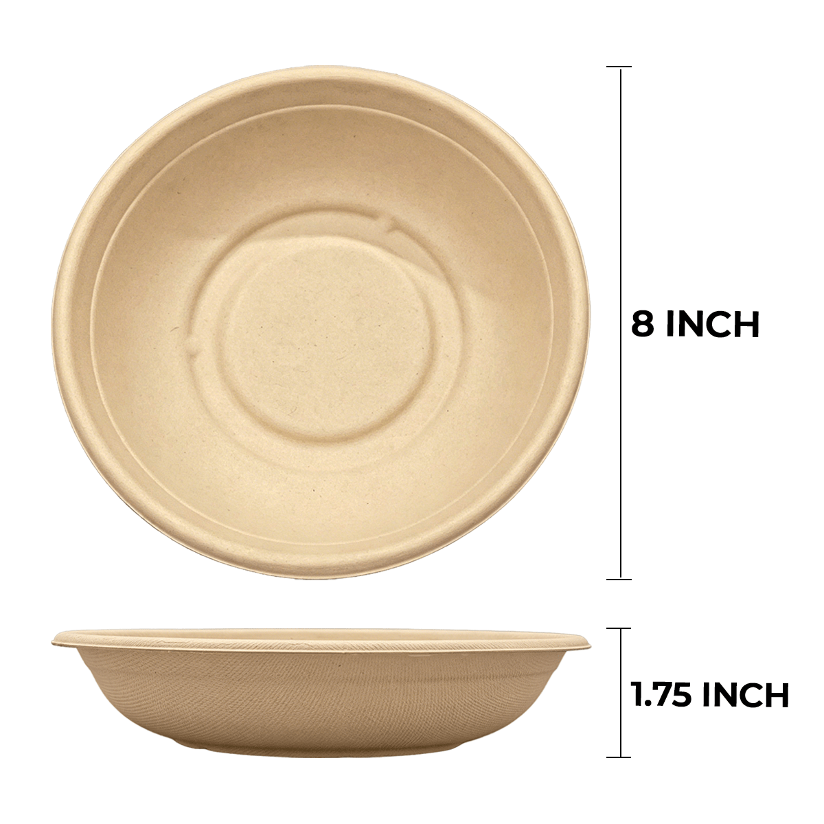 [500ct] 24oz Compostable Bagasse Bowls | Round | Natural - Biocean by Danube BlueBiocean