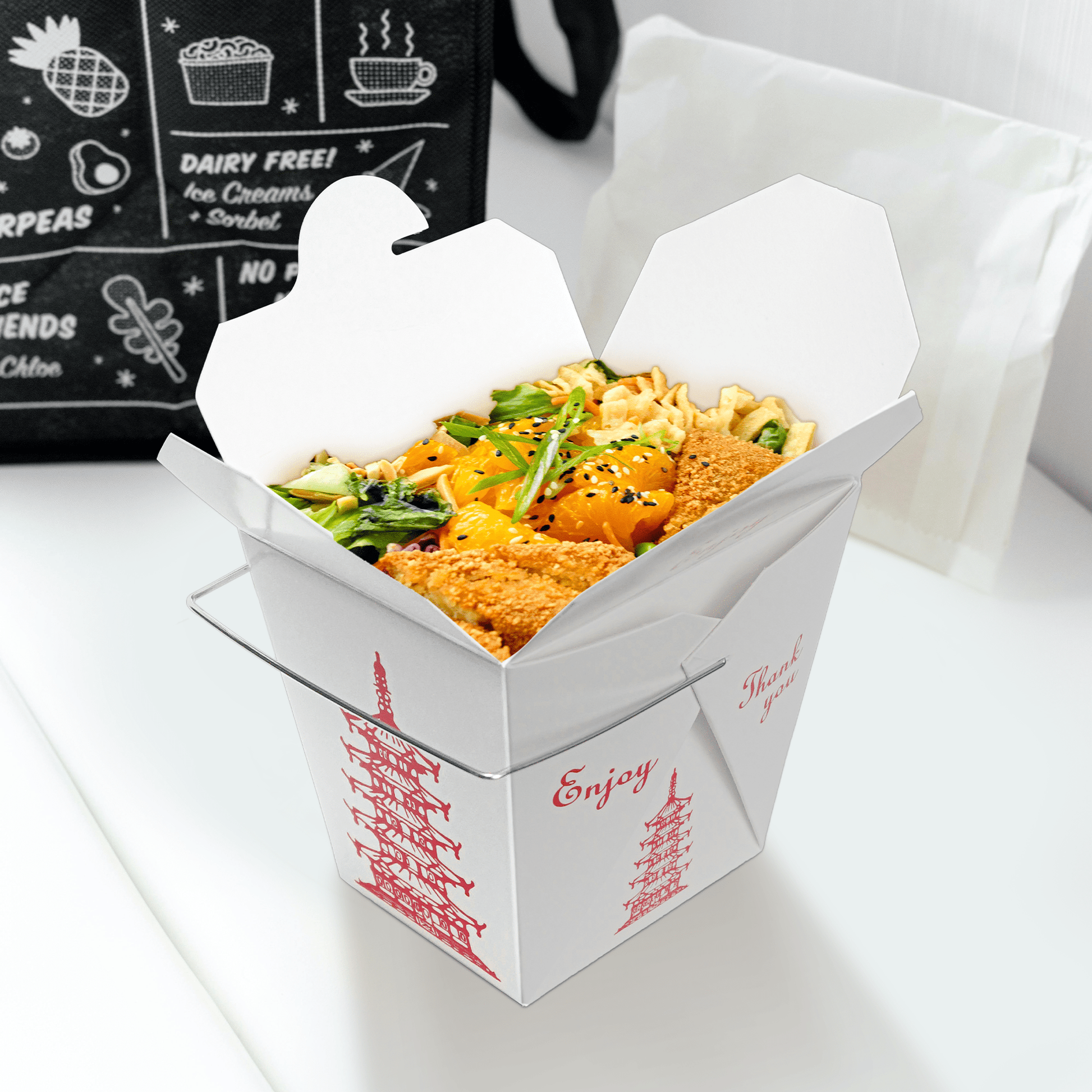 [500ct] 26oz Asian Paper Take - Out Container with Wire Handle | White - Biocean by Danube BlueBiocean