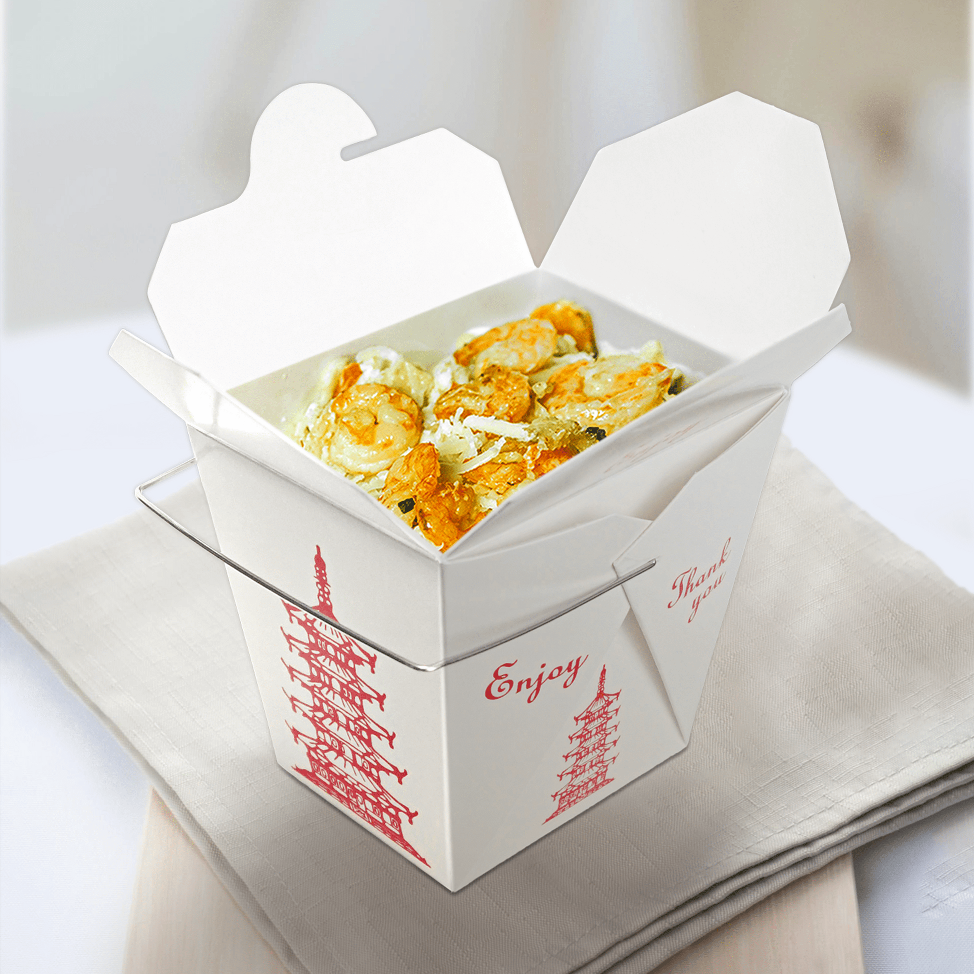 [500ct] 32oz Asian Paper Take - Out Container with Wire Handle | White - Biocean by Danube BlueBiocean