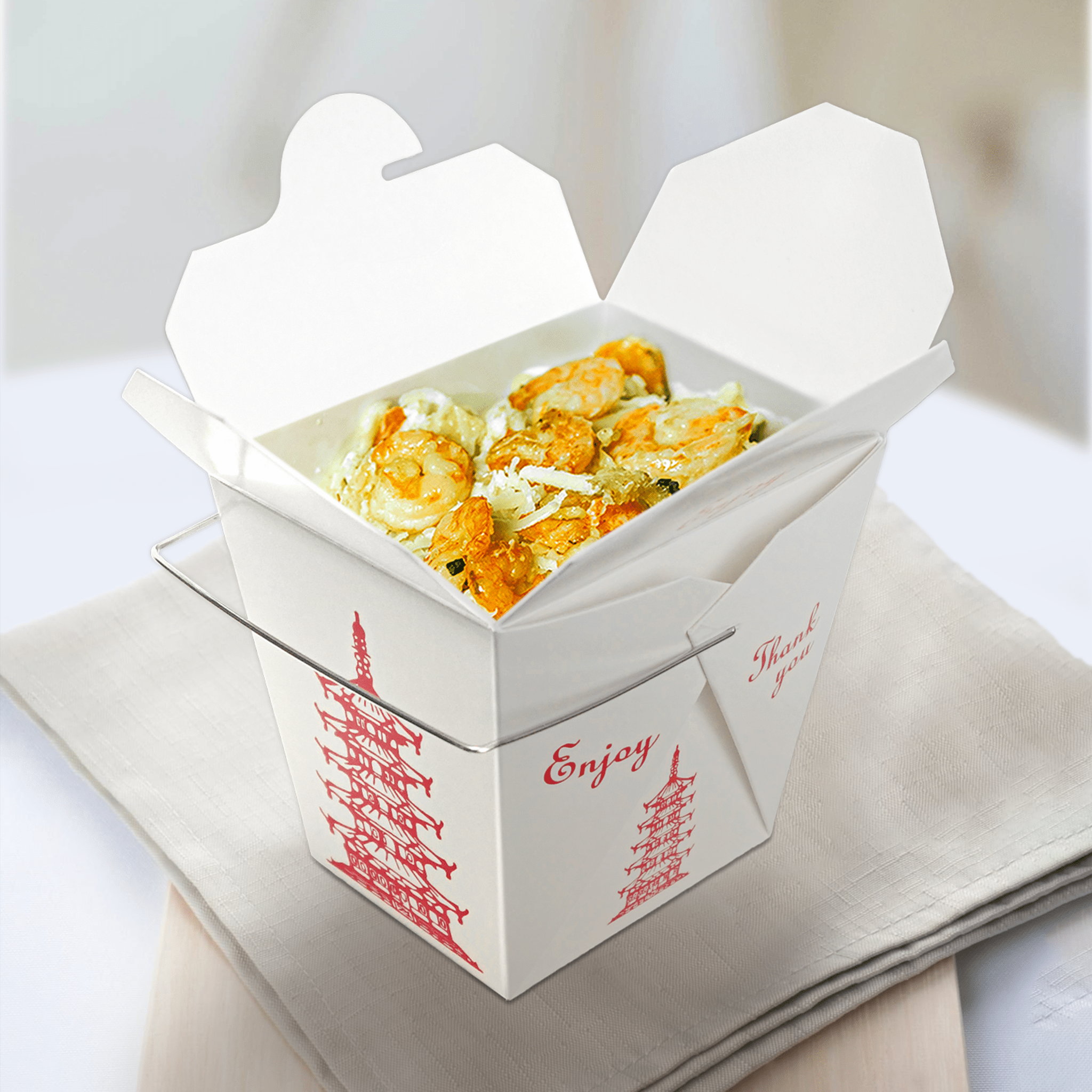 [500ct] 32oz Asian Paper Take - Out Container with Wire Handle | White - Biocean by Danube BlueBiocean