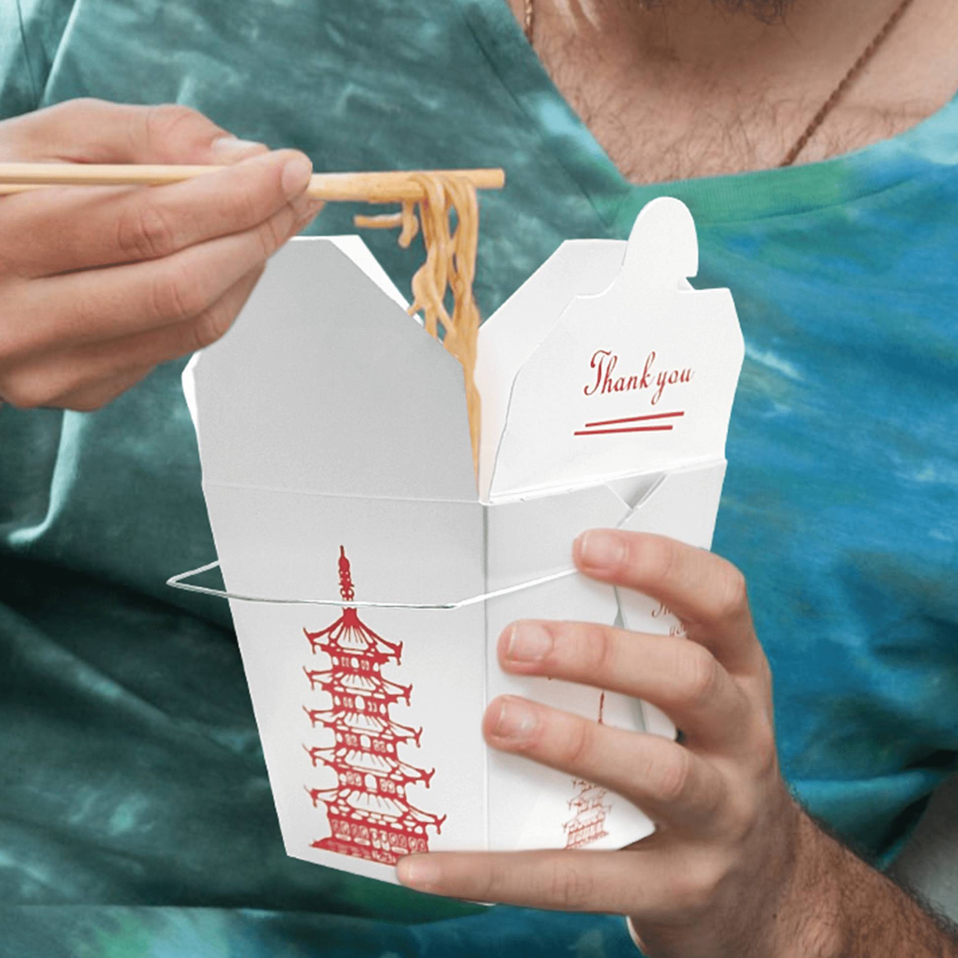 [500ct] 32oz Asian Paper Take - Out Container with Wire Handle | White - Biocean by Danube BlueBiocean