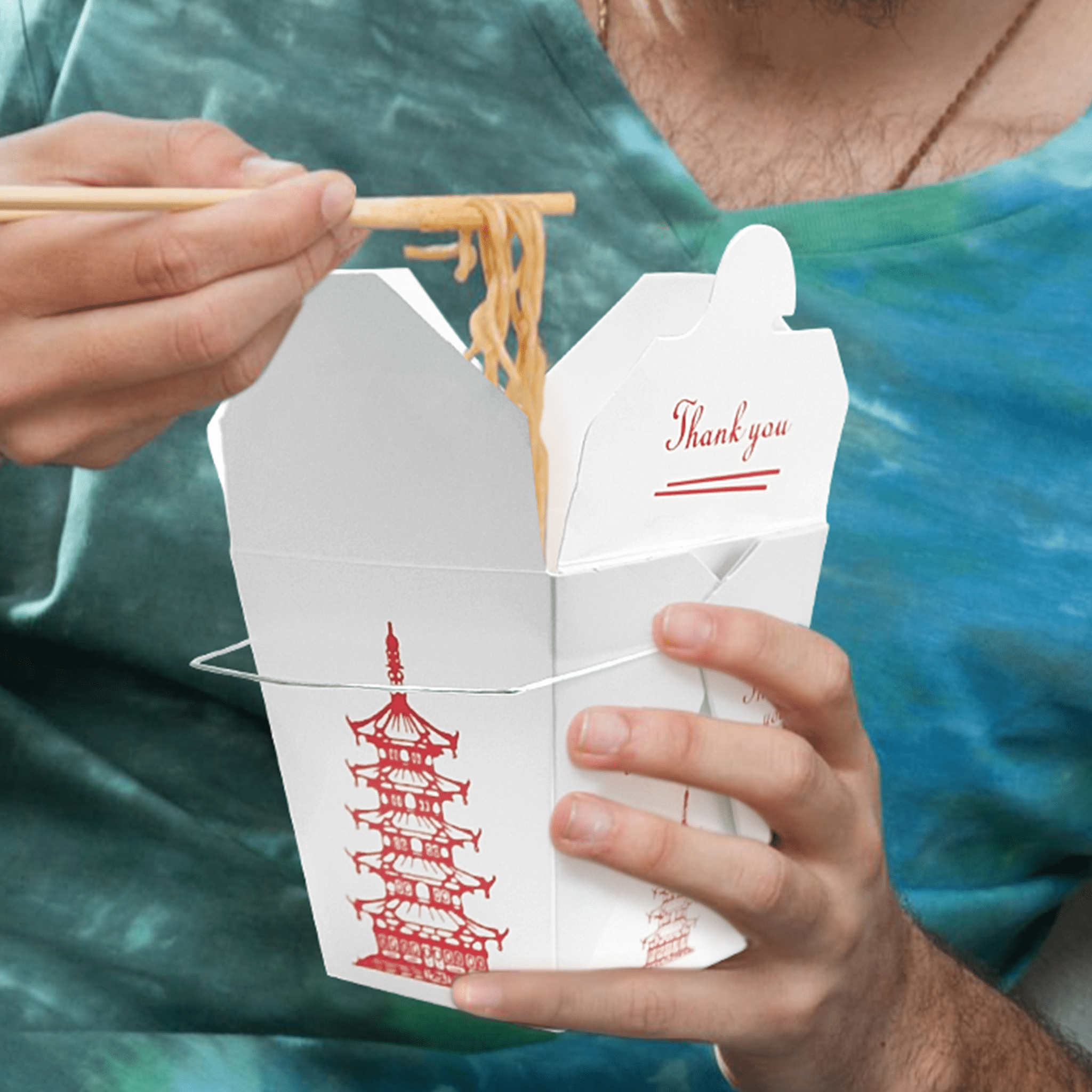 [500ct] 32oz Asian Paper Take - Out Container with Wire Handle | White - Biocean by Danube BlueBiocean
