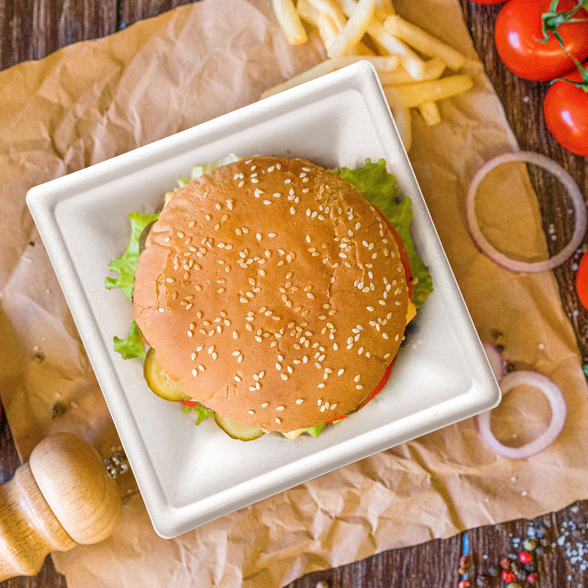 [500ct] 6"x6" Eco-Friendly Bagasse Plates | Square | White - Biocean by Danube BlueBiocean