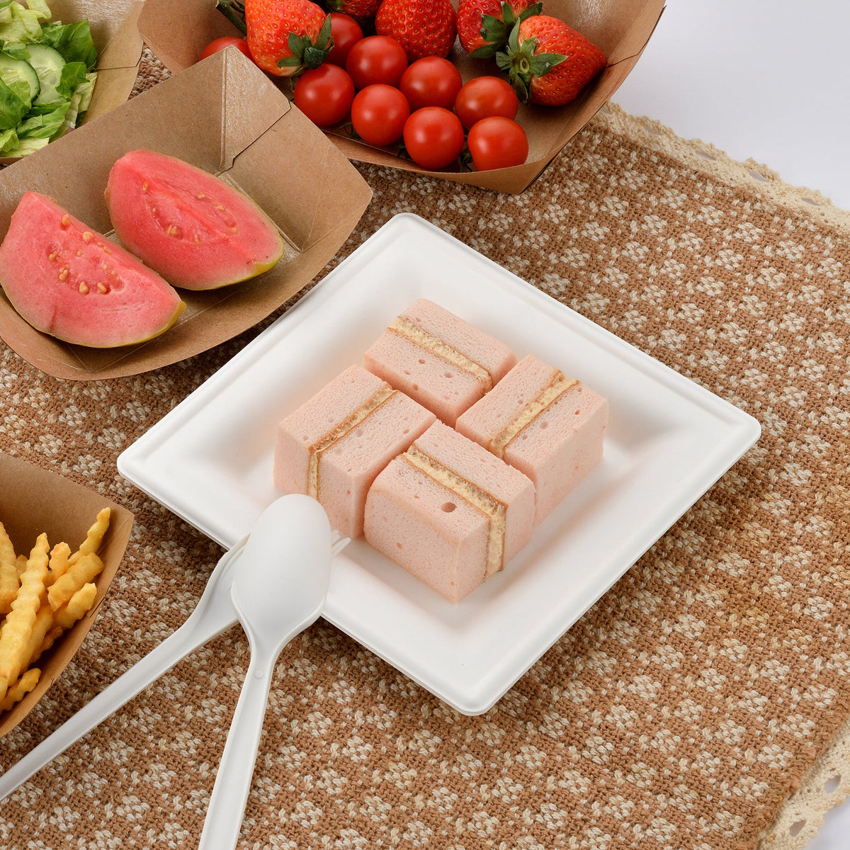 [500ct] 6"x6" Eco-Friendly Bagasse Plates | Square | White - Biocean by Danube BlueBiocean