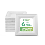 [500ct] 6"x6" Eco-Friendly Bagasse Plates | Square | White - Biocean by Danube BlueBiocean