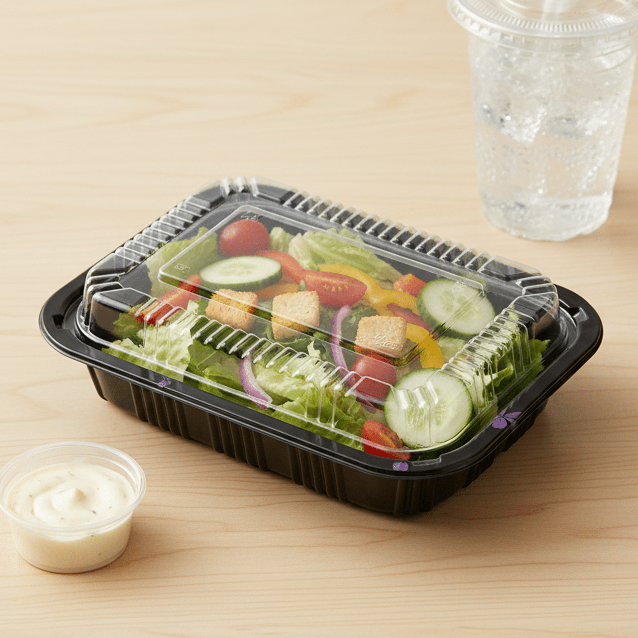 [500ct] 7 7/25" x 5 1/4" PS Plastic Rectangular Food Containers & Lids | Black - Biocean by Danube BlueBiocean