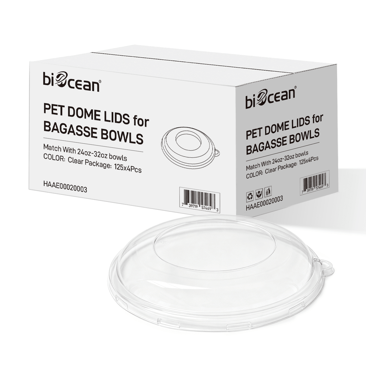 [500ct] PET Dome Lids for 24/32 oz. Bagasse Bowls | Clear - Biocean by Danube BlueBiocean