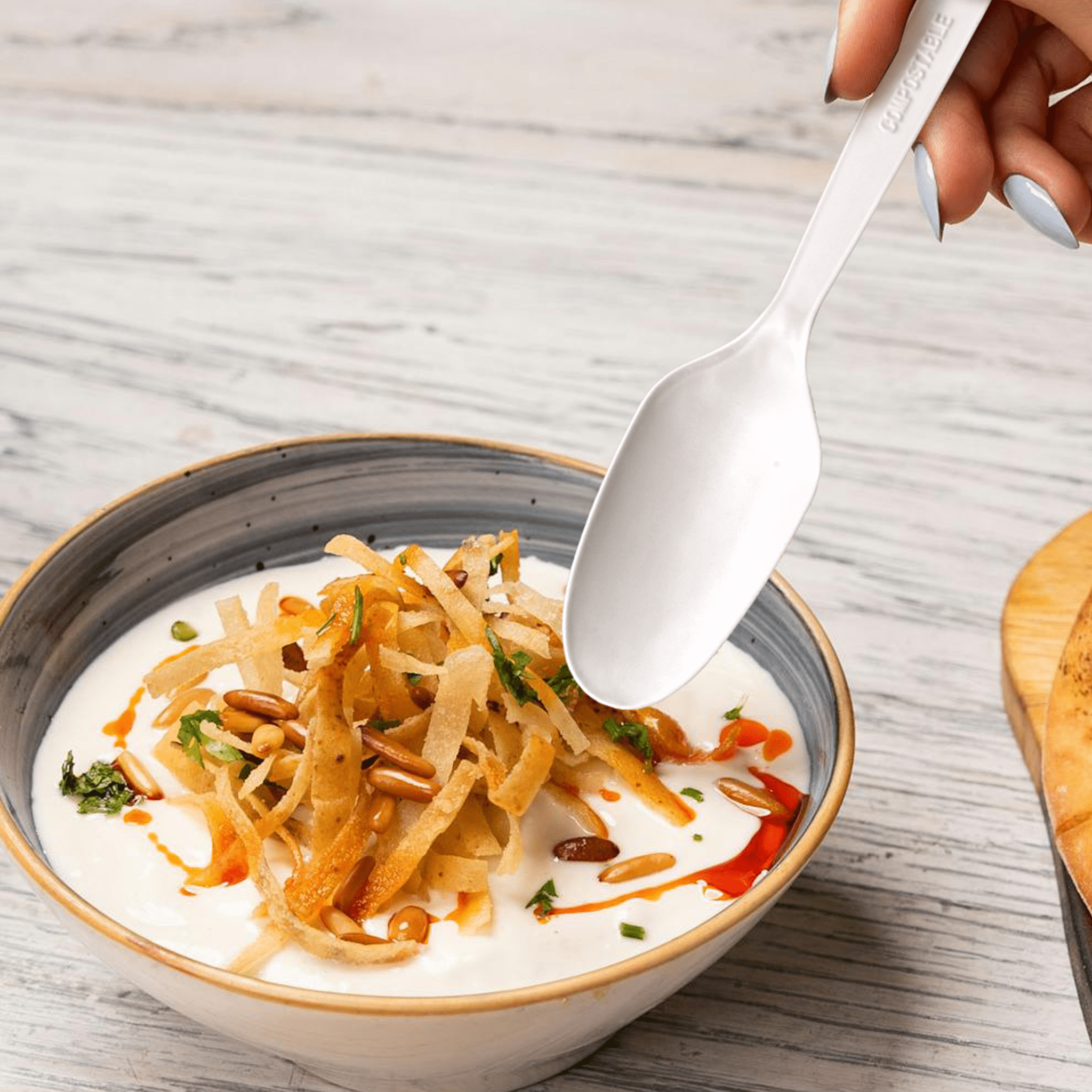 [500ct] PLA Heavy Weight Tea Spoons with a Free Eco Bag | White - Biocean by Danube BlueBiocean