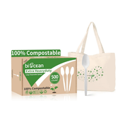 [500ct] PLA Heavy Weight Tea Spoons with a Free Eco Bag | White - Biocean by Danube BlueBiocean