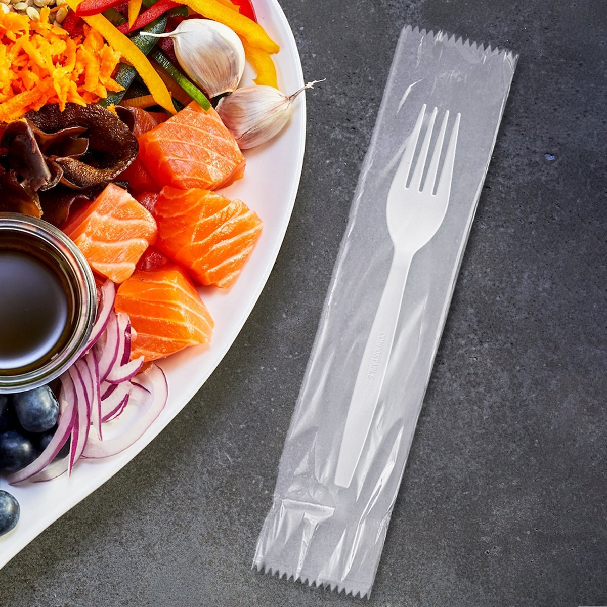 [500ct] PLA Heavy Weight Wrapped Forks | White - Biocean by Danube BlueBiocean