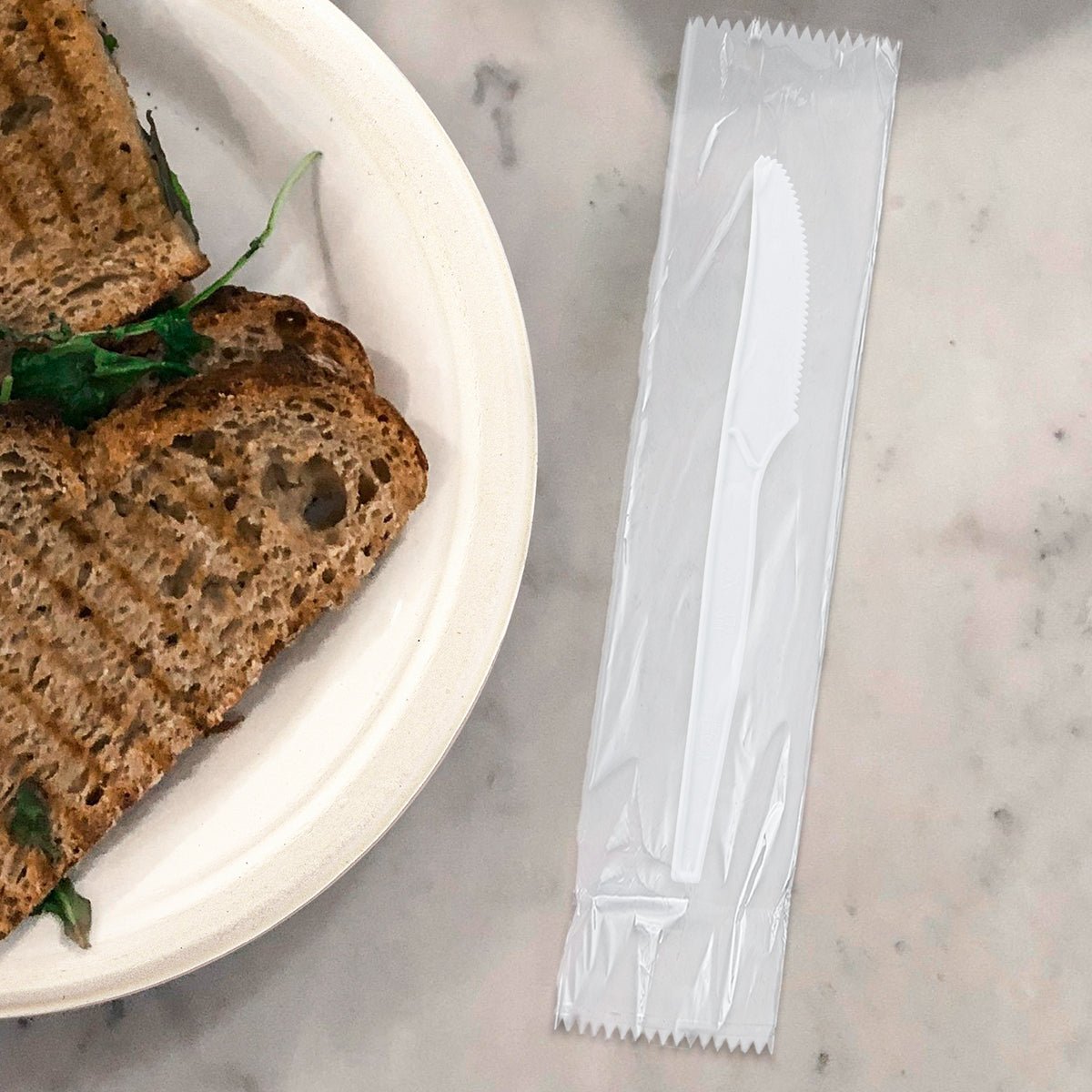 [500ct] PLA Heavy Weight Wrapped Knives | White - Biocean by Danube BlueBiocean
