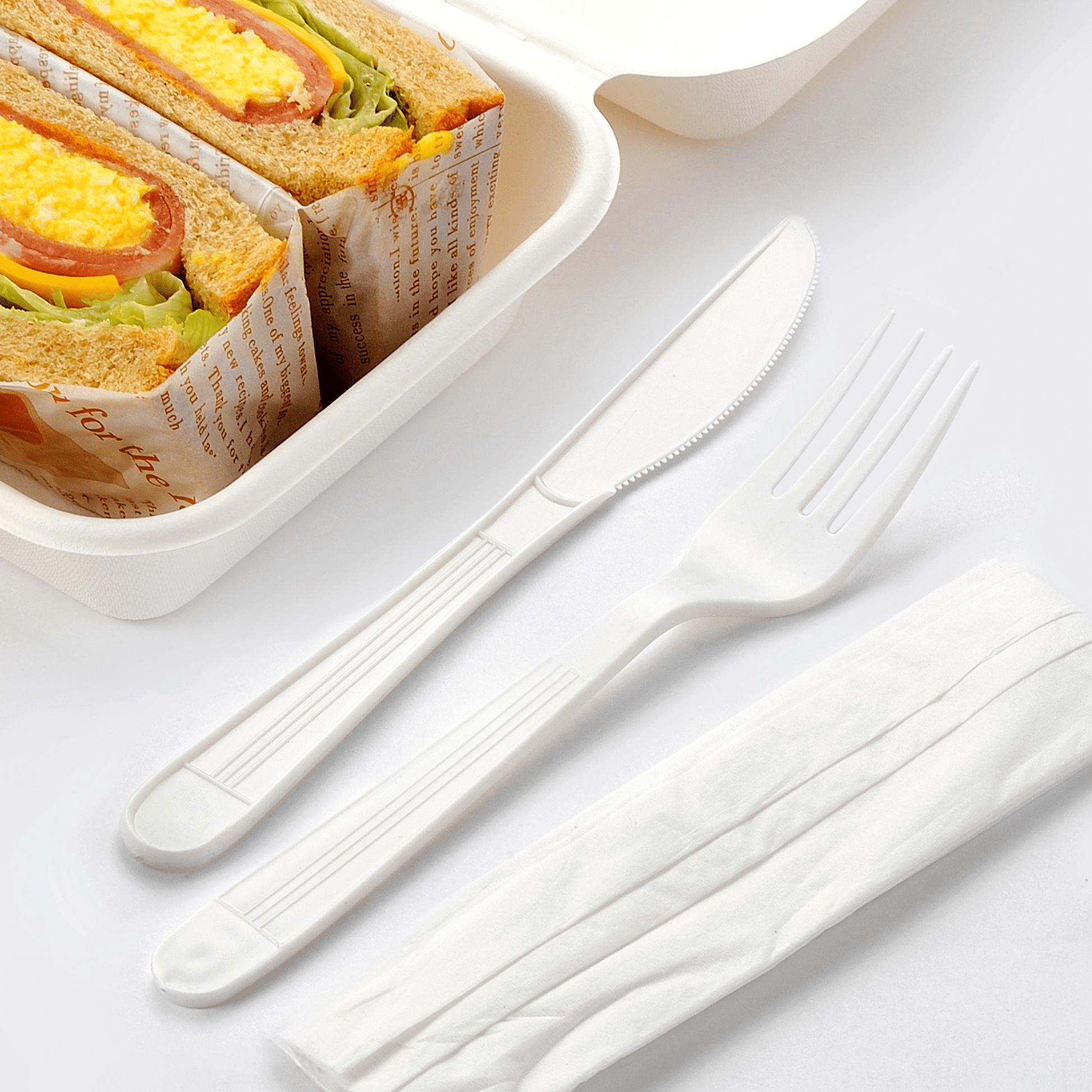 [500ct] PP Plastic Heavy Weight Cutlery Kits (Knife, Fork, Napkin) | White - Biocean by Danube BlueBiocean