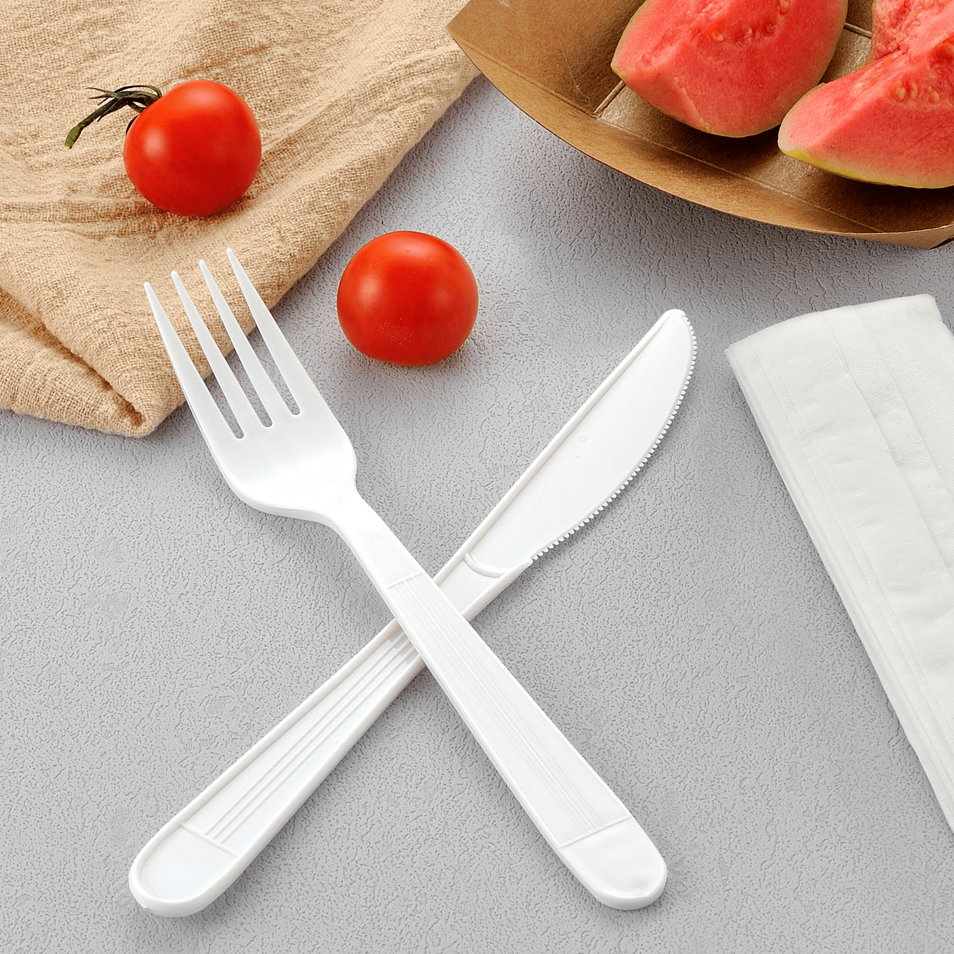 [500ct] PP Plastic Heavy Weight Cutlery Kits (Knife, Fork, Napkin) | White - Biocean by Danube BlueBiocean