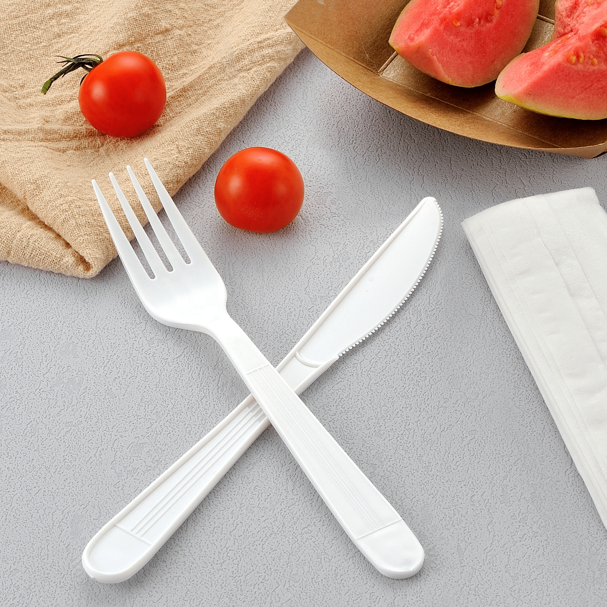[500ct] PP Plastic Heavy Weight Cutlery Kits (Knife, Fork, Napkin) | White - Biocean by Danube BlueBiocean