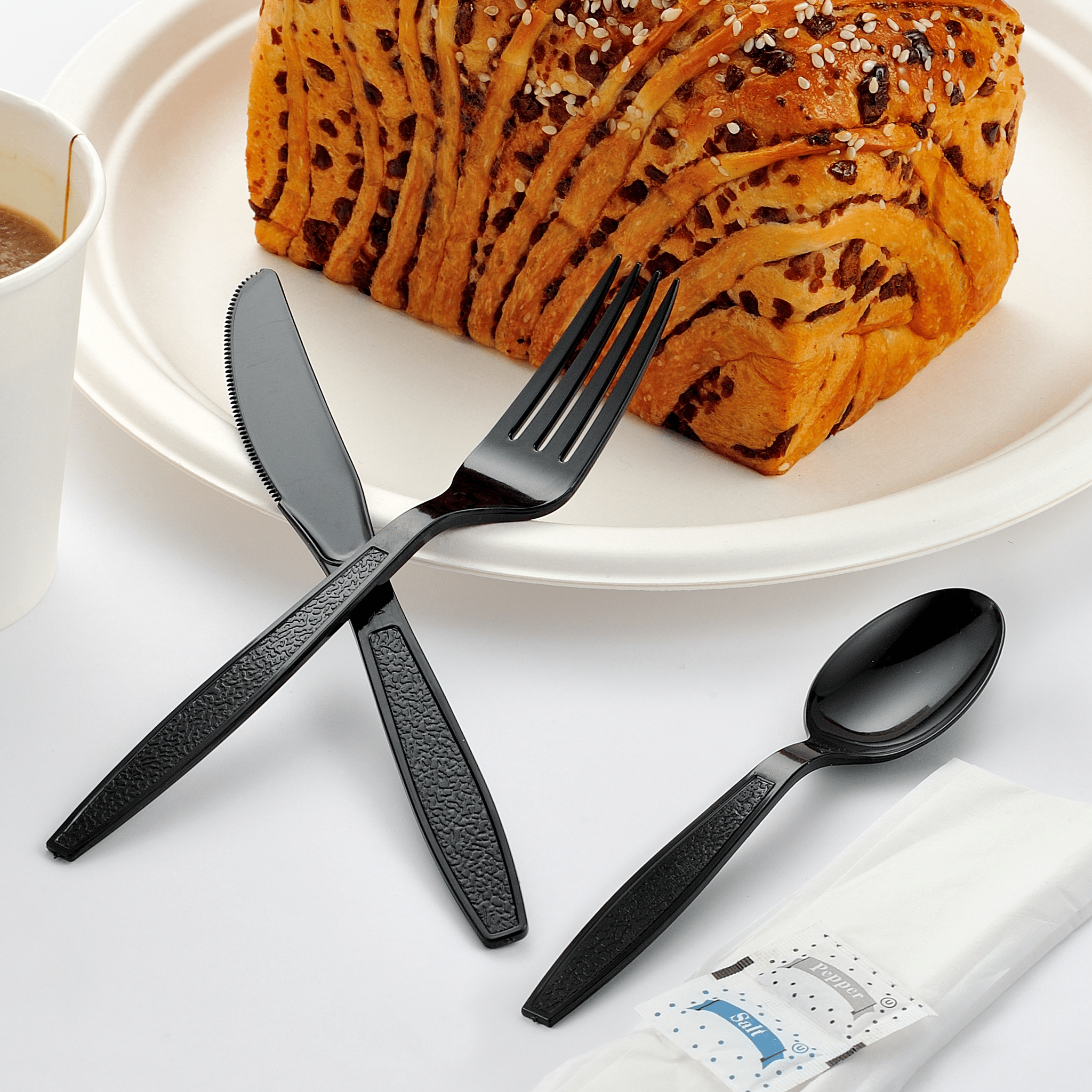 [500ct] PS Plastic Heavy Weight Cutlery Kits with Salt and Pepper | Black - Biocean by Danube BlueBiocean