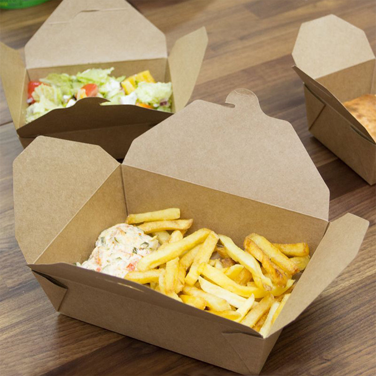 [200ct]  Kraft Microwavable Folded Paper #3 Take-Out Containers | 76oz
