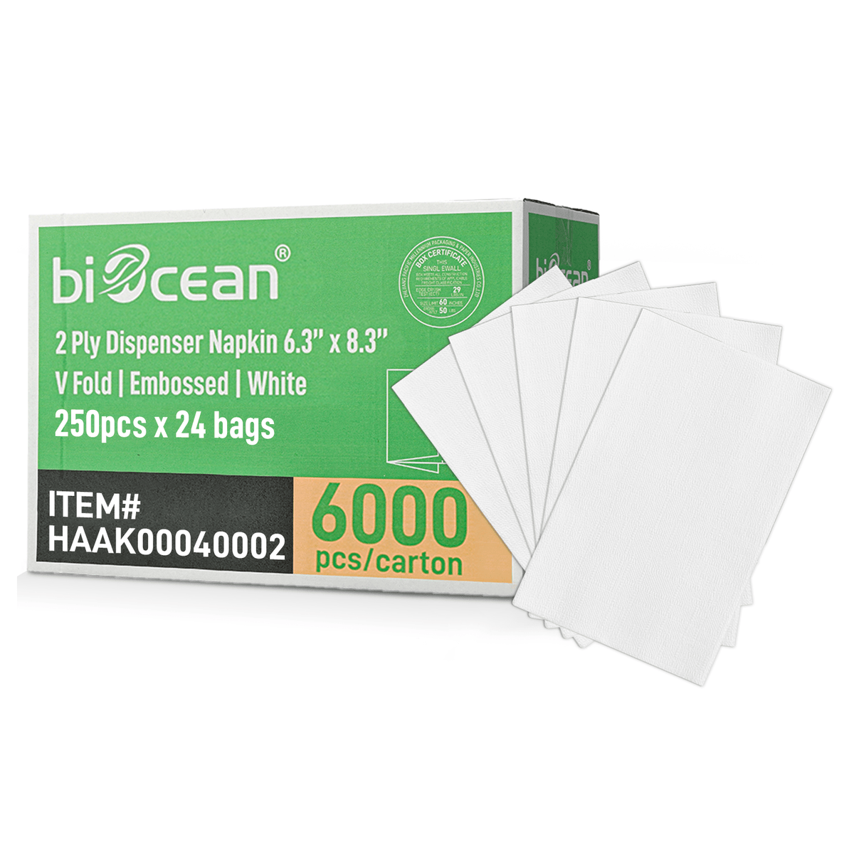 [6,000ct] 6.3"x 8.3" 2-Ply Dispenser Napkins | Single Fold | White - Biocean by Danube BlueBiocean